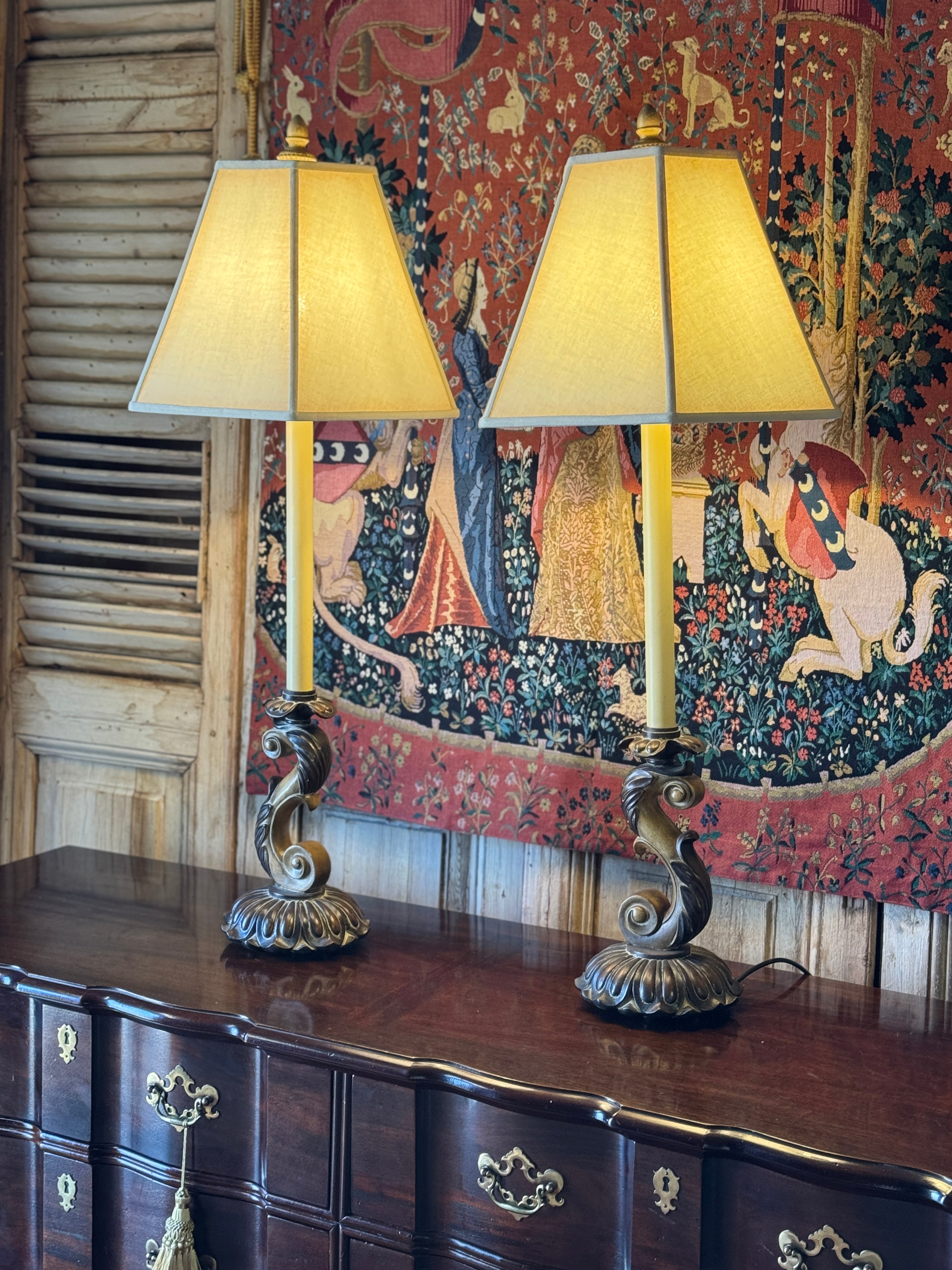 Pair of Large Scroll Candlestick Table Lamps