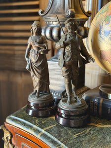 Pair of Vintage Brass Figures on Wooden Bases