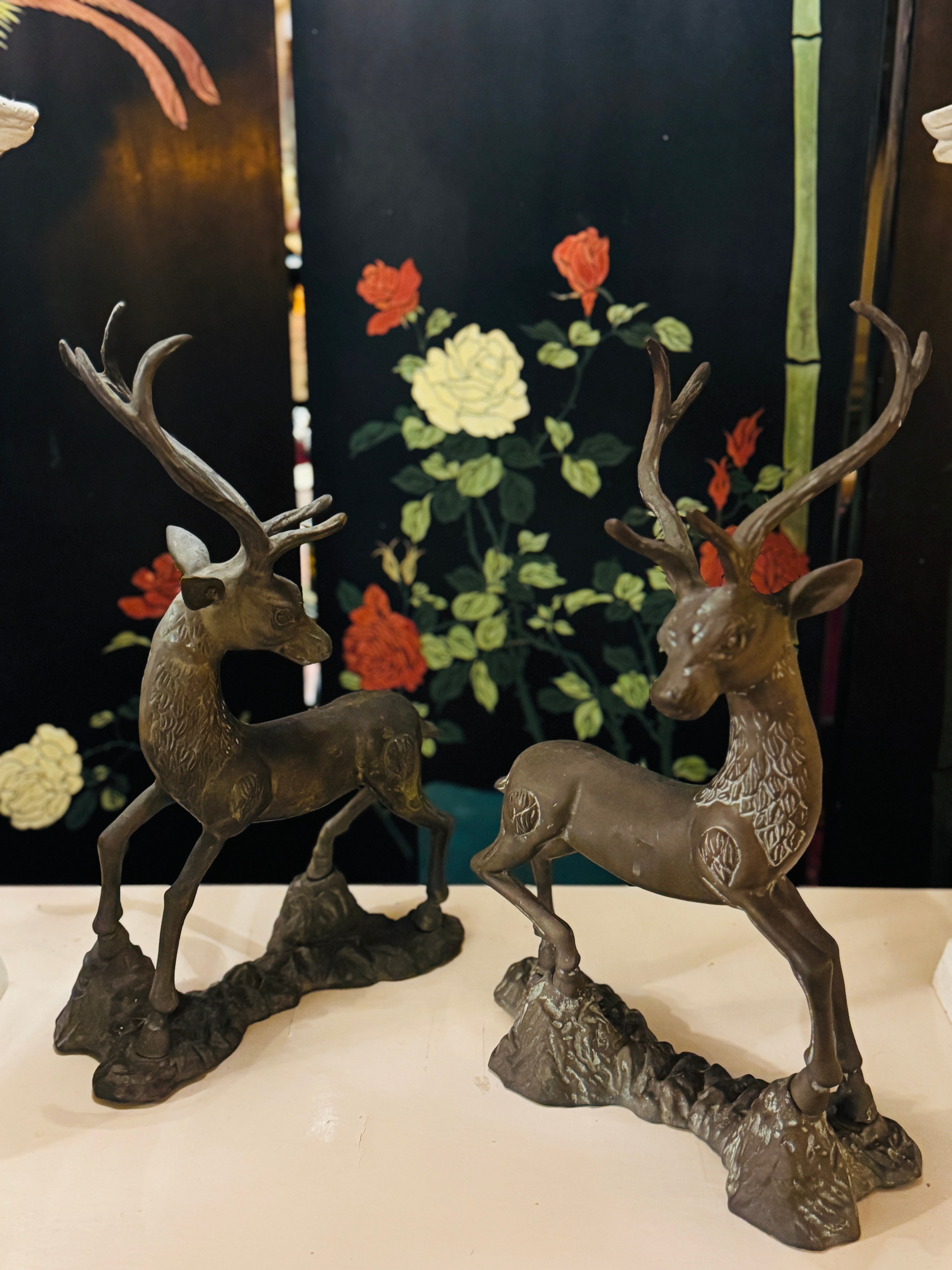 Vintage Pair of Brass Reindeer Sculptures