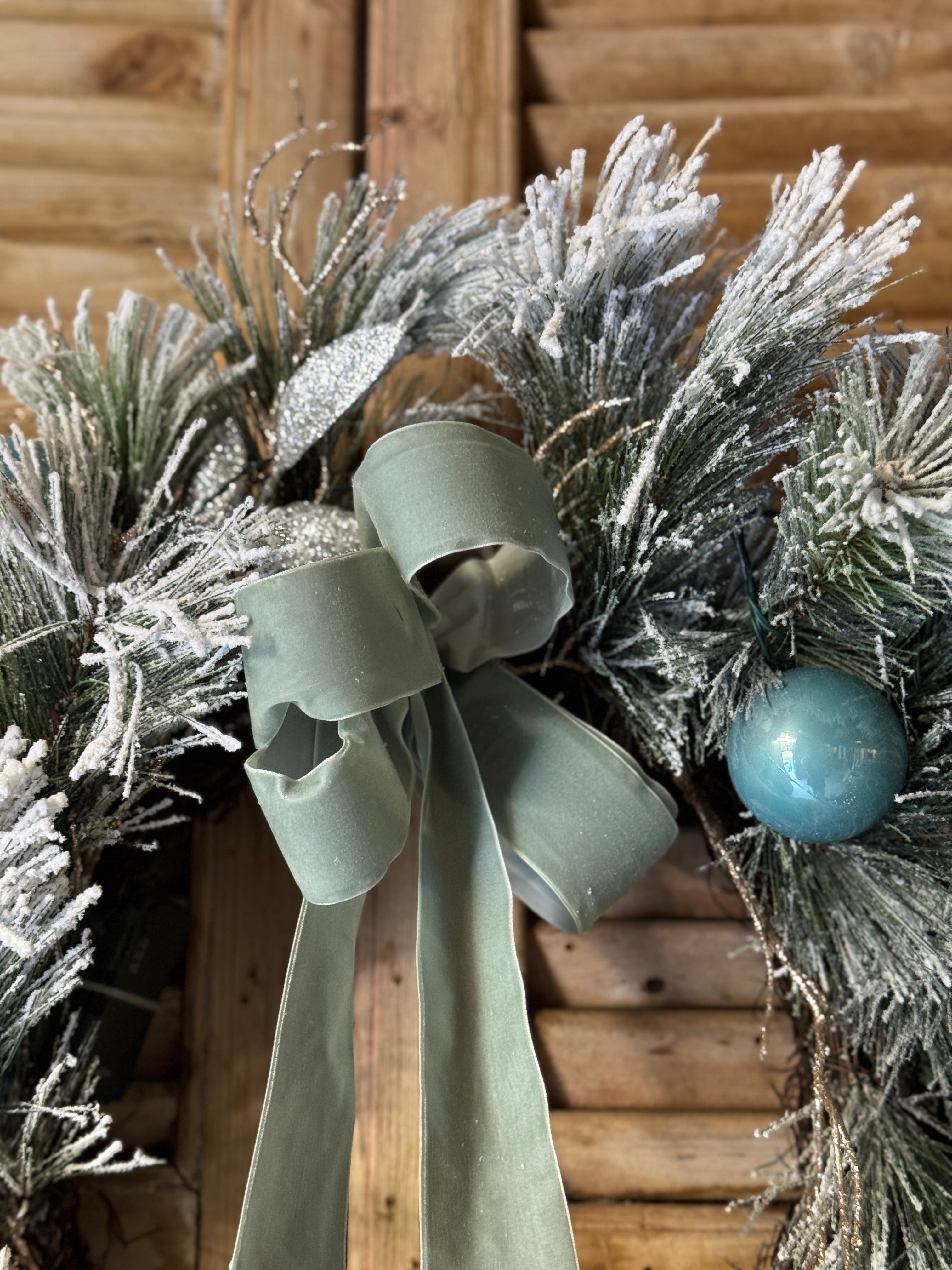 Frosted Blue Christmas Wreath (with Lights)