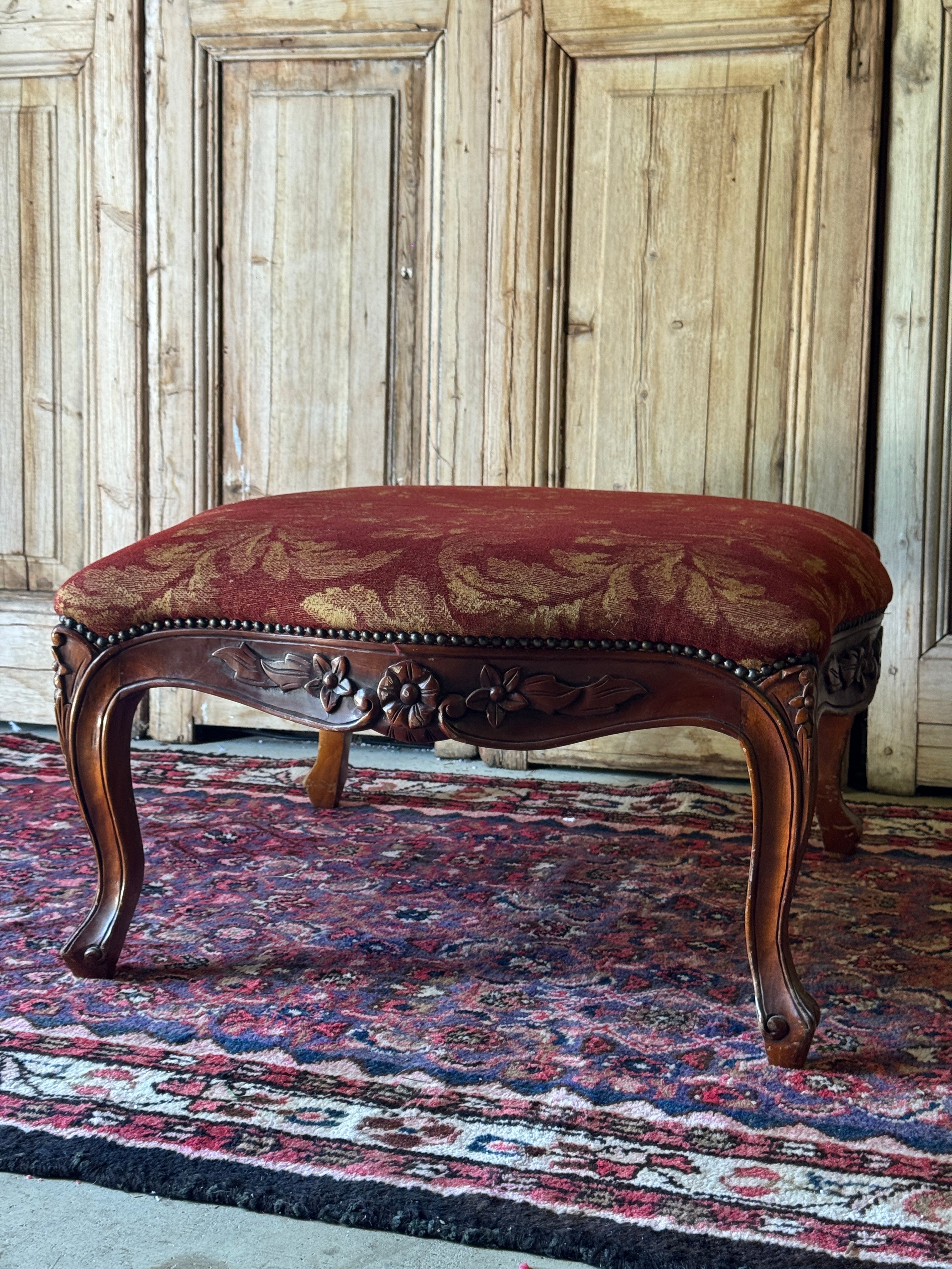 Vintage Upholstered Ottoman / Footrest