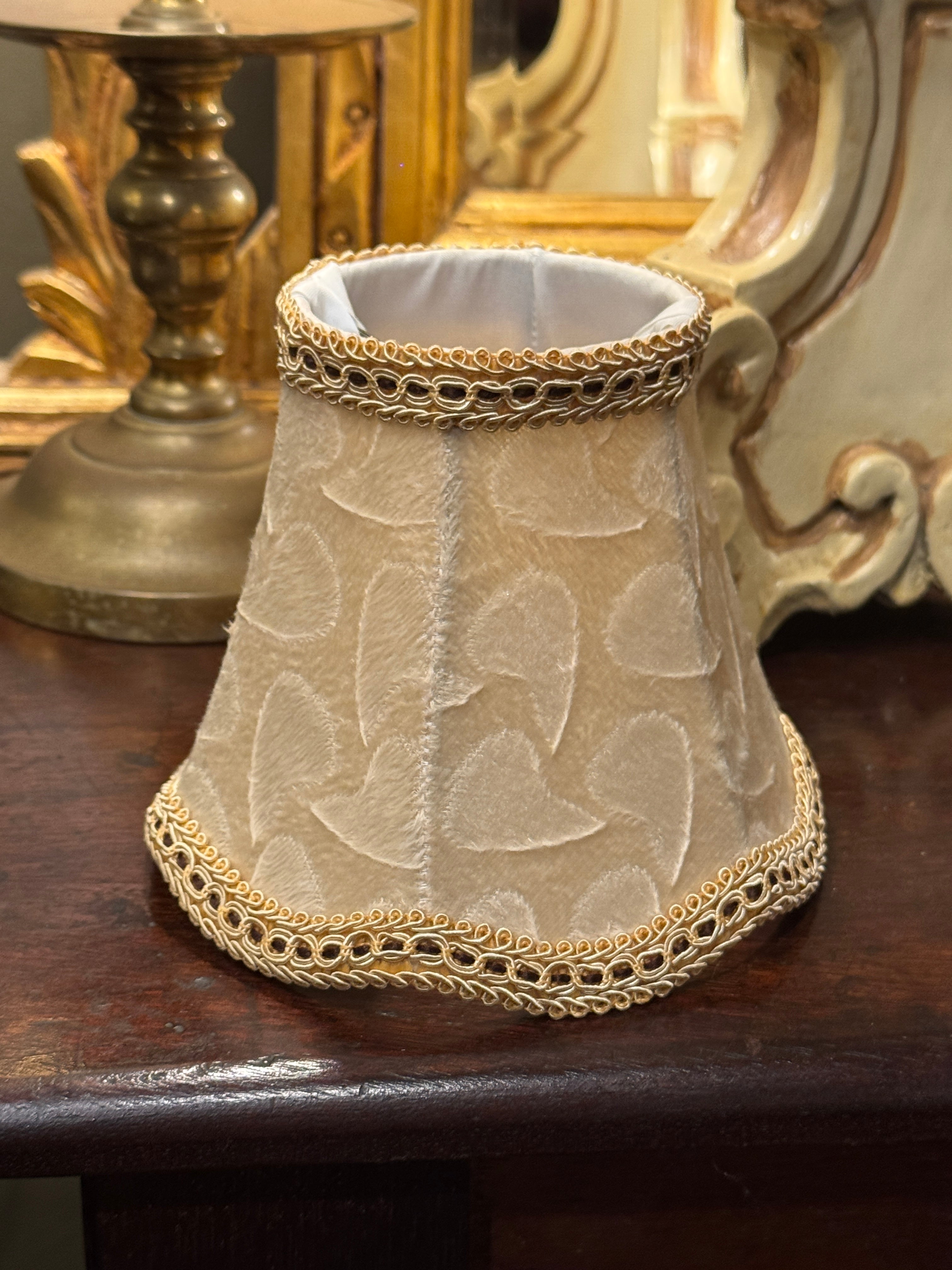 Small Clip On Shade in Cream Velvet with Gold Trim
