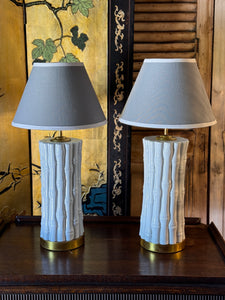 Vintage Pair of Ceramic Bamboo Table Lamps