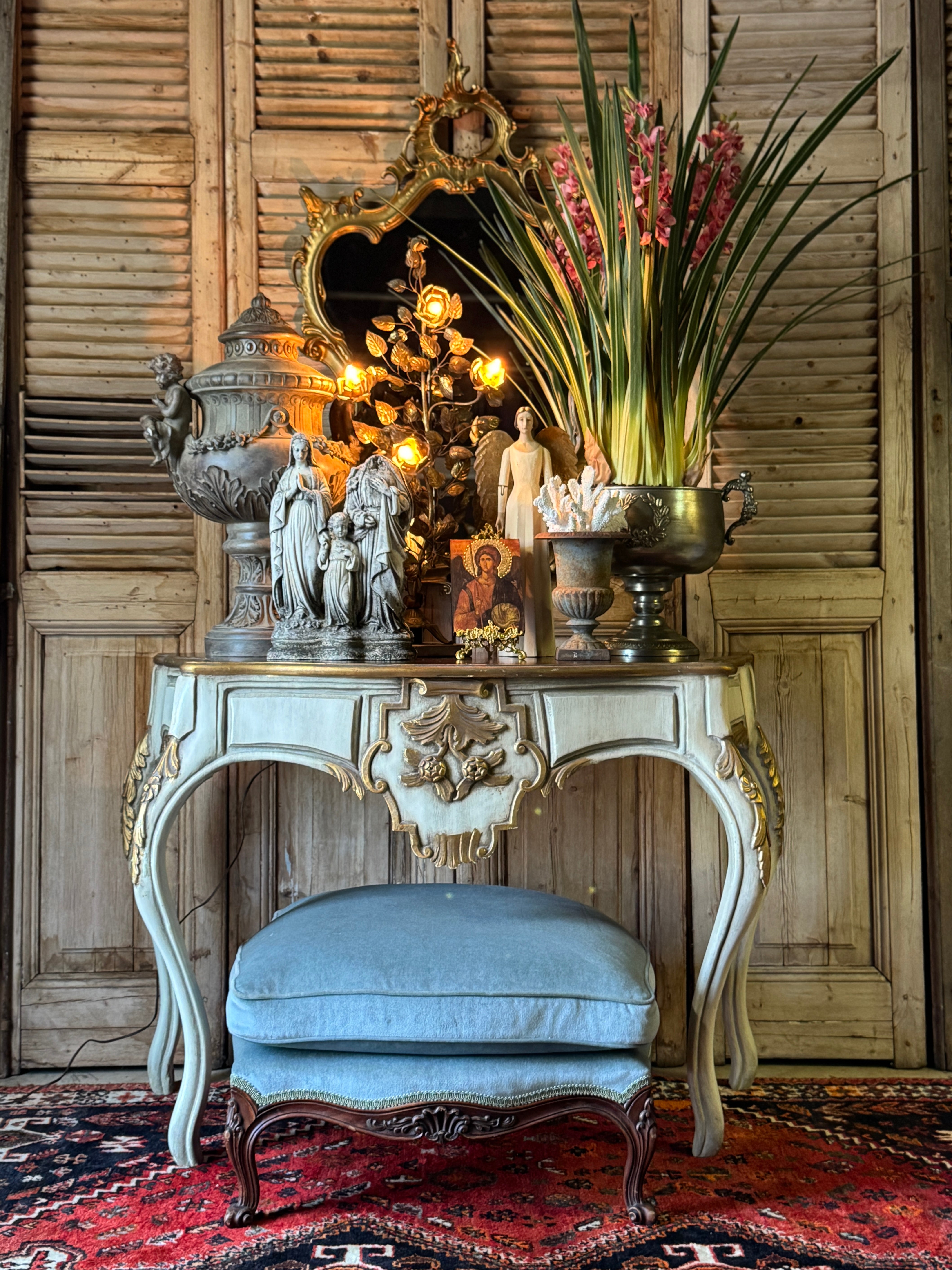 Italian Gilt Foliate Tole & Marble Base Table Lamp