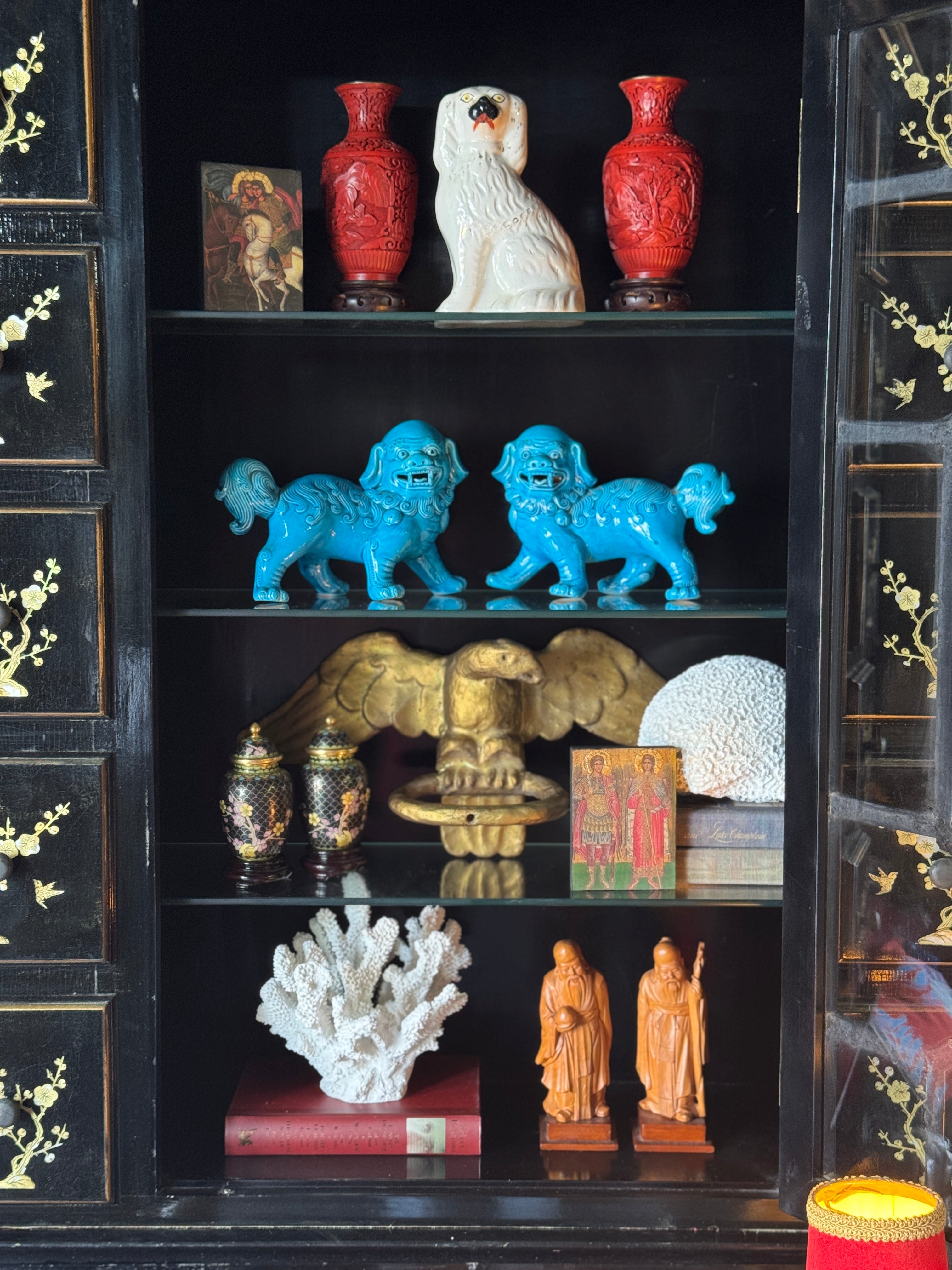 Pair of Mid-20th Century Chinese Turquoise Glazed Temple Dogs