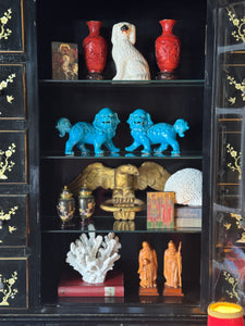 Pair of Mid-20th Century Chinese Turquoise Glazed Temple Dogs
