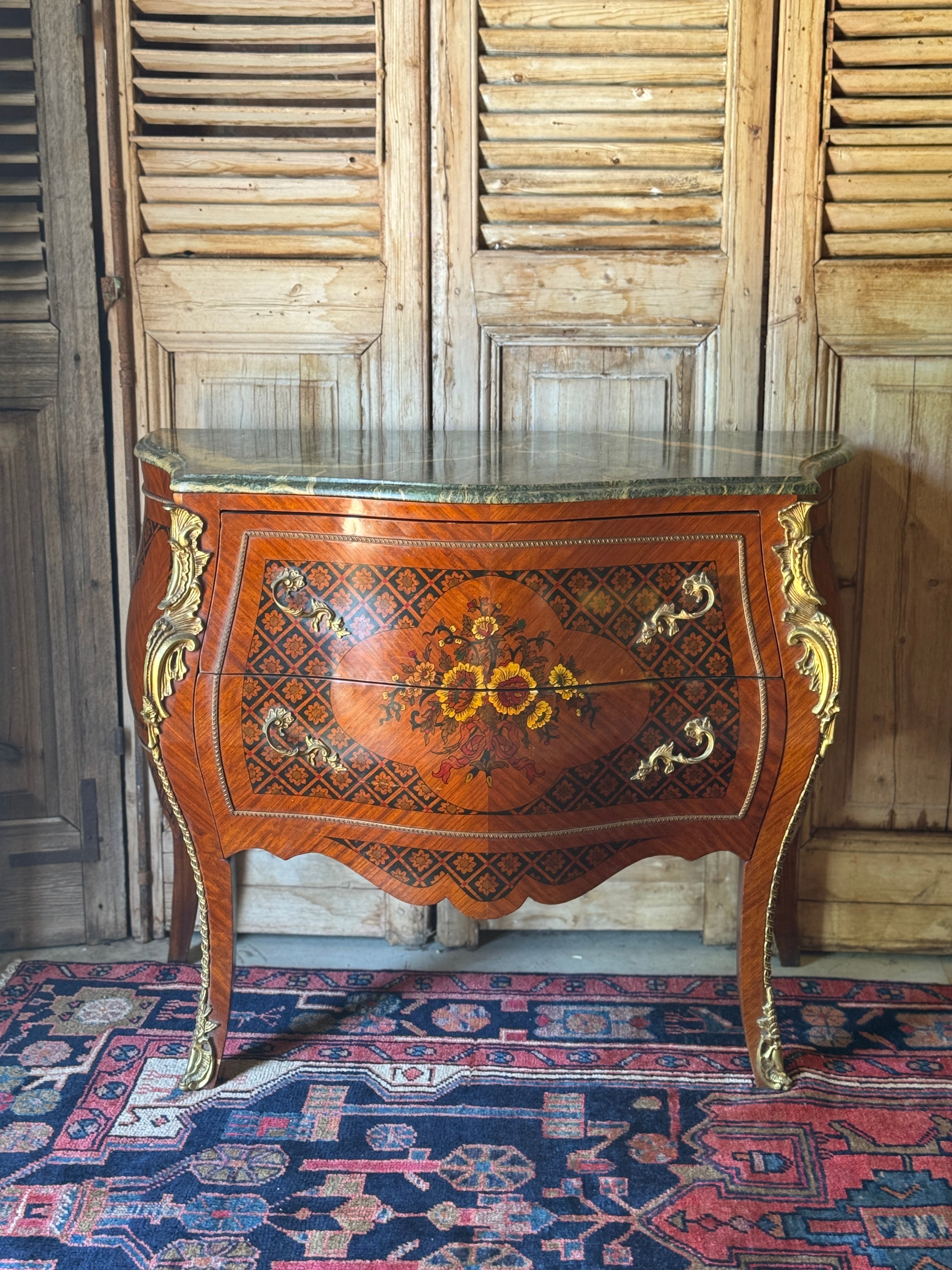 Vintage French Louis XV-Style Bombe Commode with Marble Top