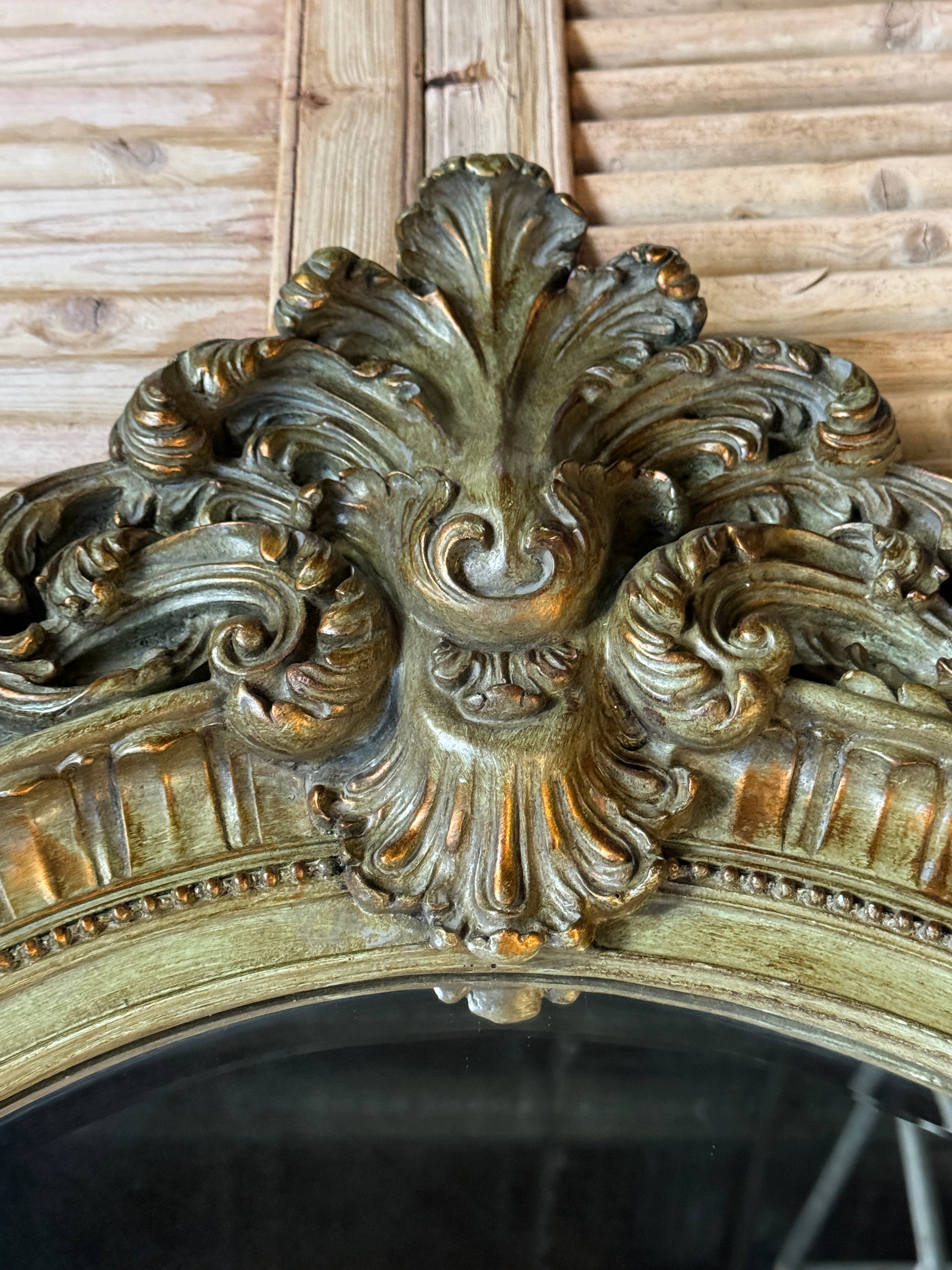 Large Oval Rococo Sable Green Mirror