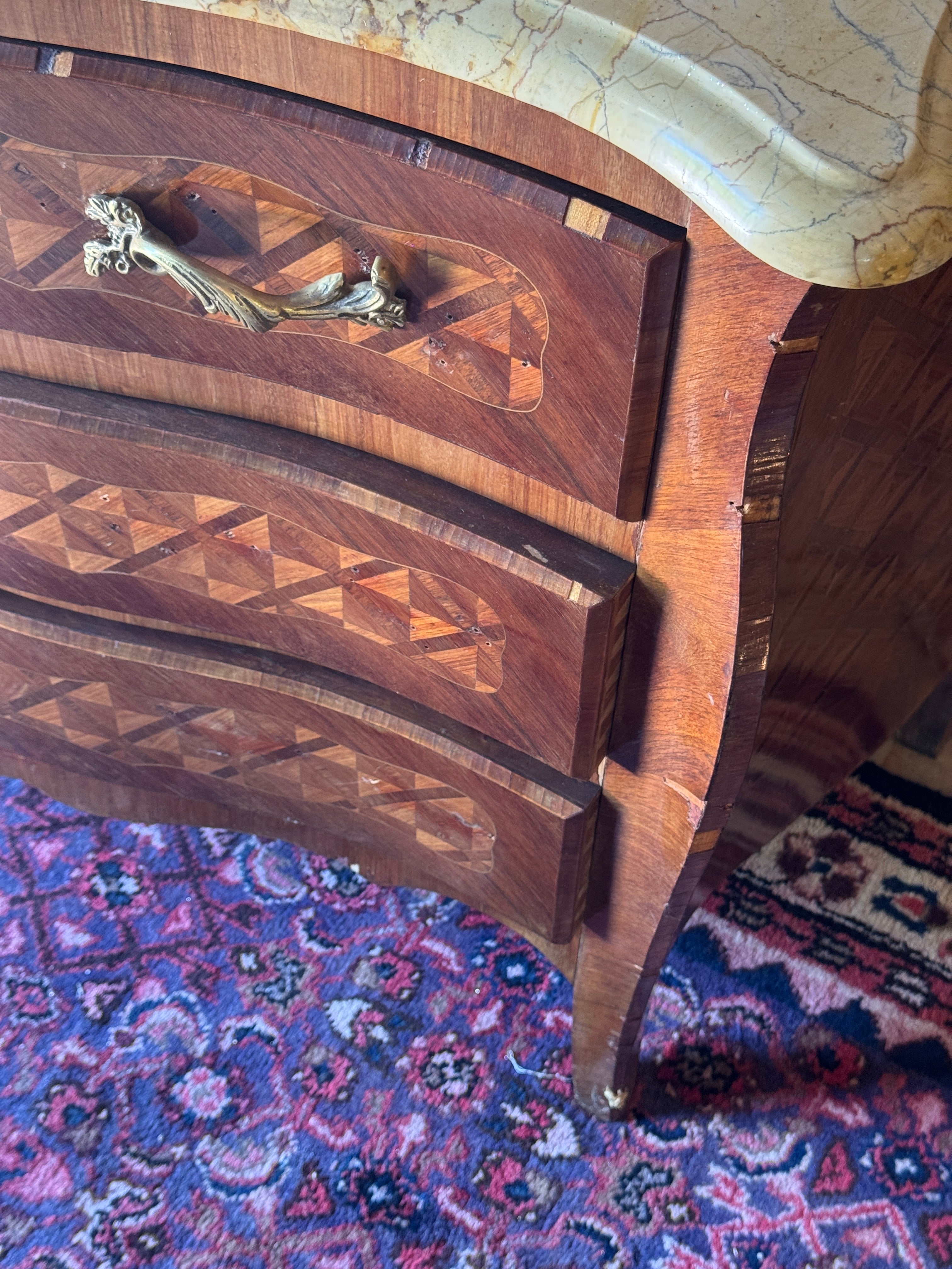 Vintage French Louis XV-Style Marble Top Commode