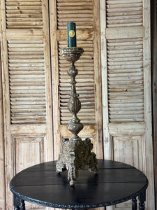 Large Antique Carved Timber and Gesso Candle Stand