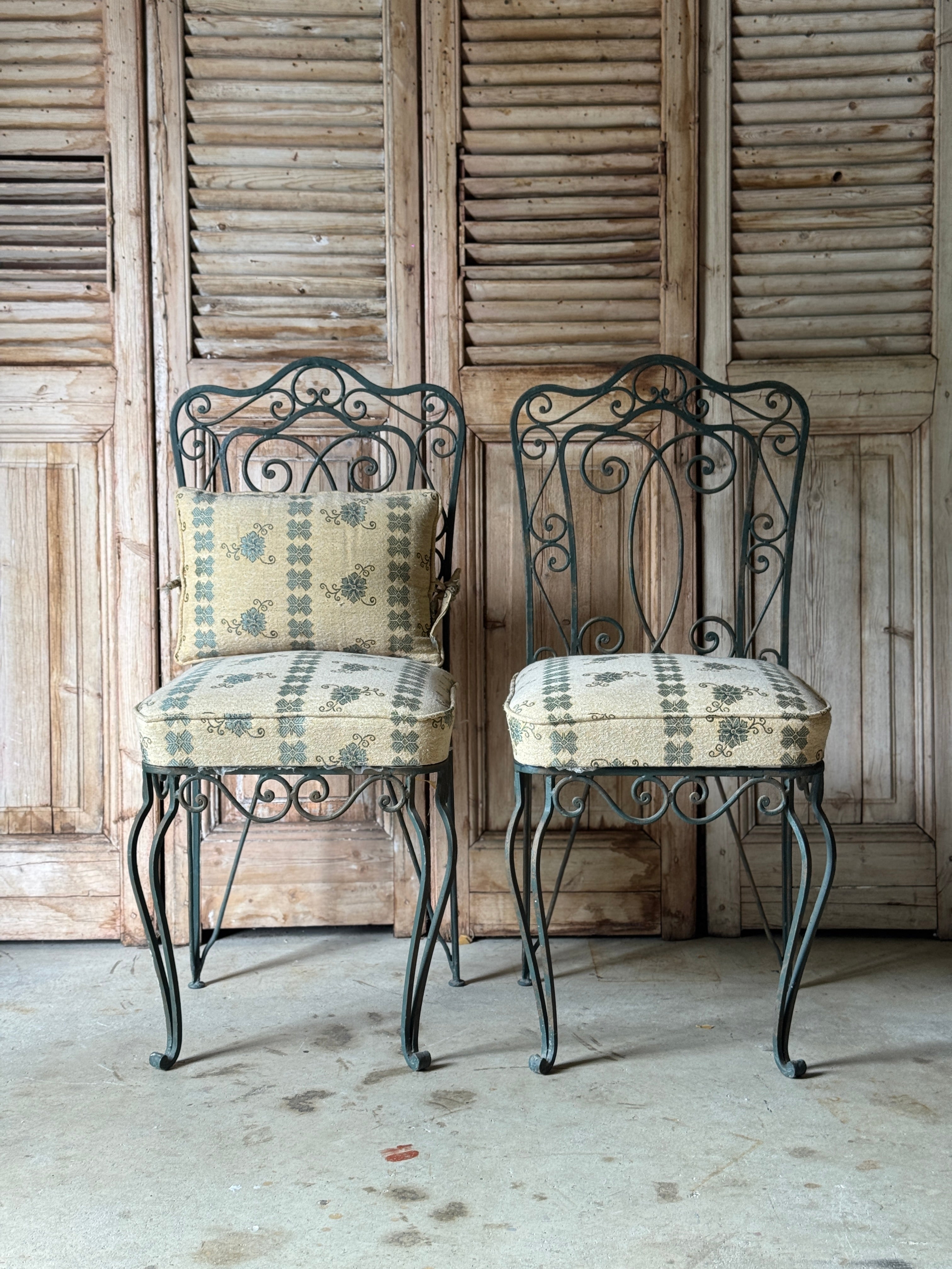 Pair of Vintage Wrought Iron Garden Chairs