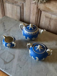 3-piece Copeland Jasperware Tea Set – Blue & White