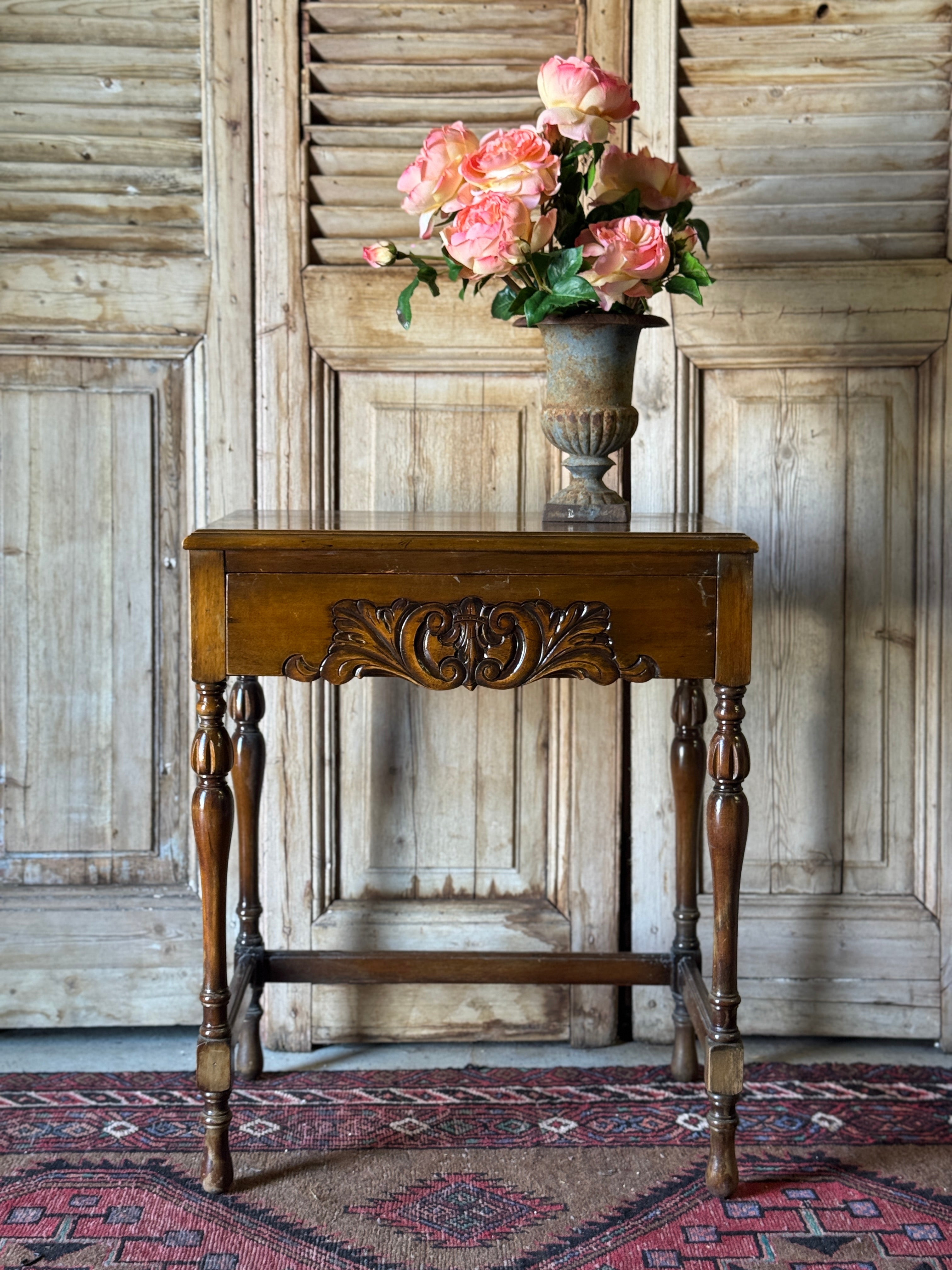 Vintage Small Oak Writing Desk / Console with Concealed Drawer