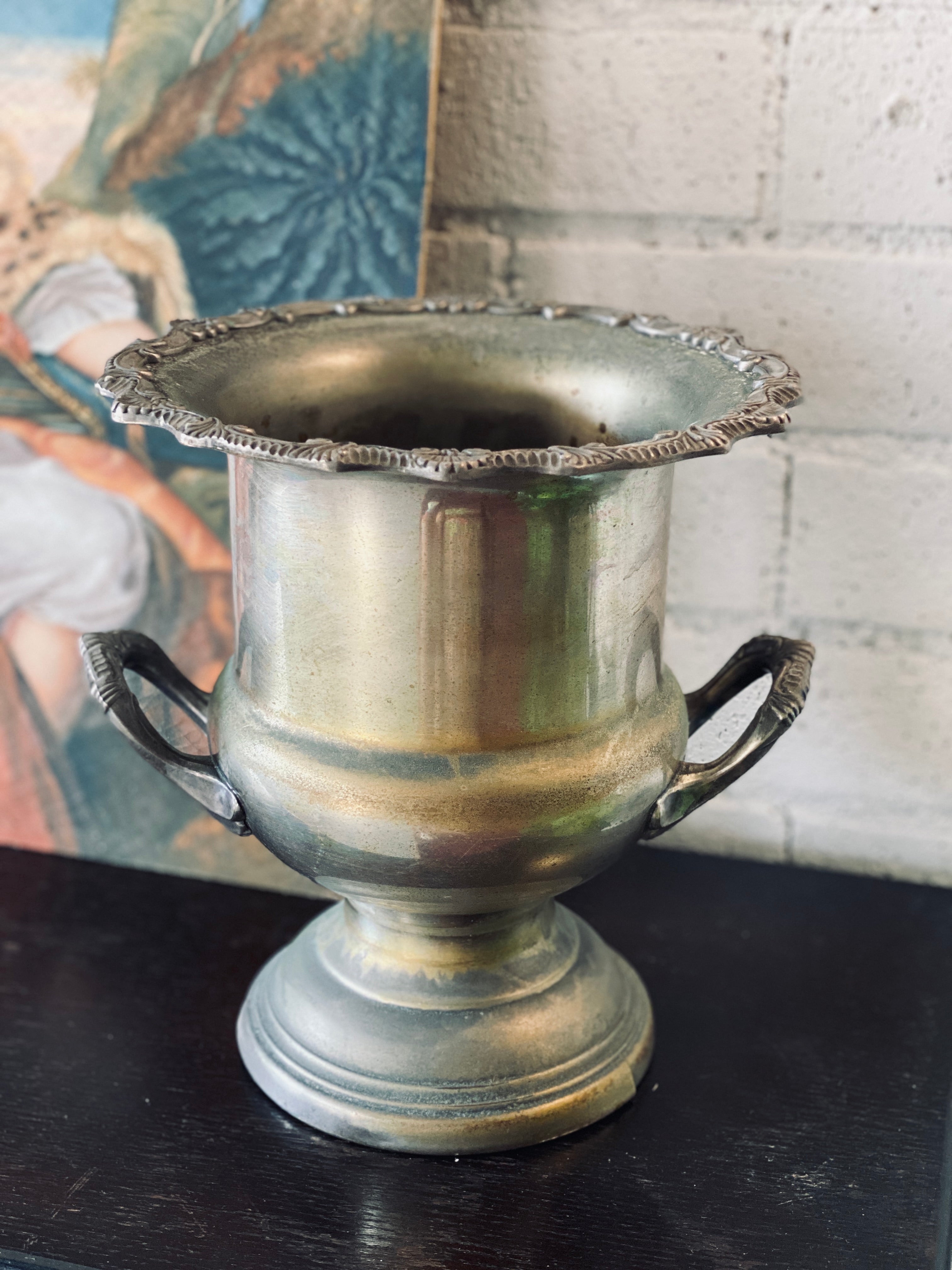 Vintage Silver Champagne Bucket with Filagree Rim