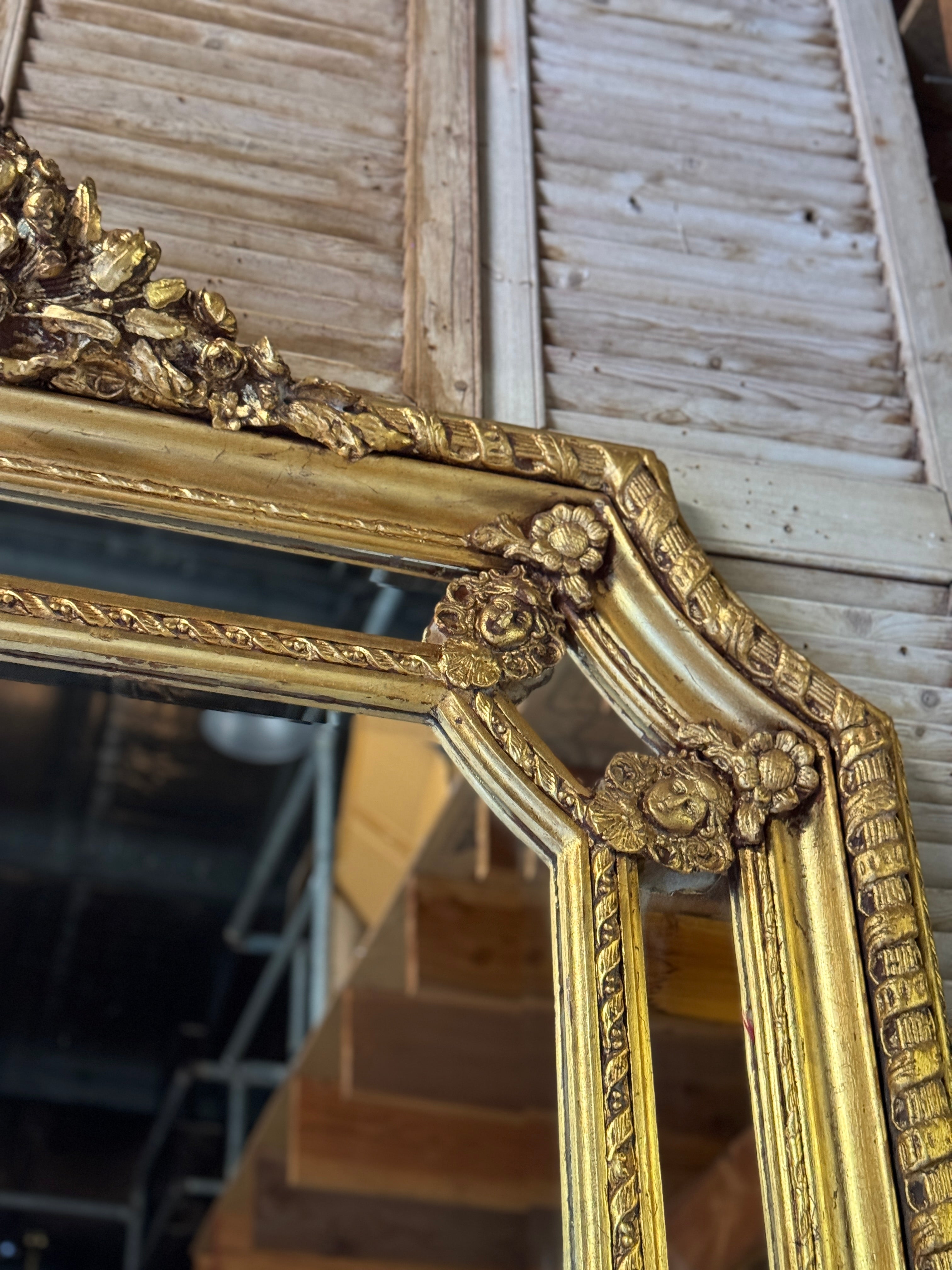 Vintage Gilt Rococo Mirror With Floral Crest