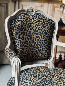 Vintage French Armchairs with Leopard Jacquard Upholstery