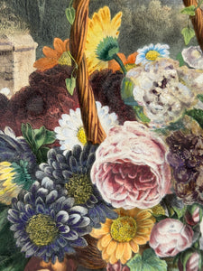 19th Century Hand-coloured Floral Print in Ornate Frame