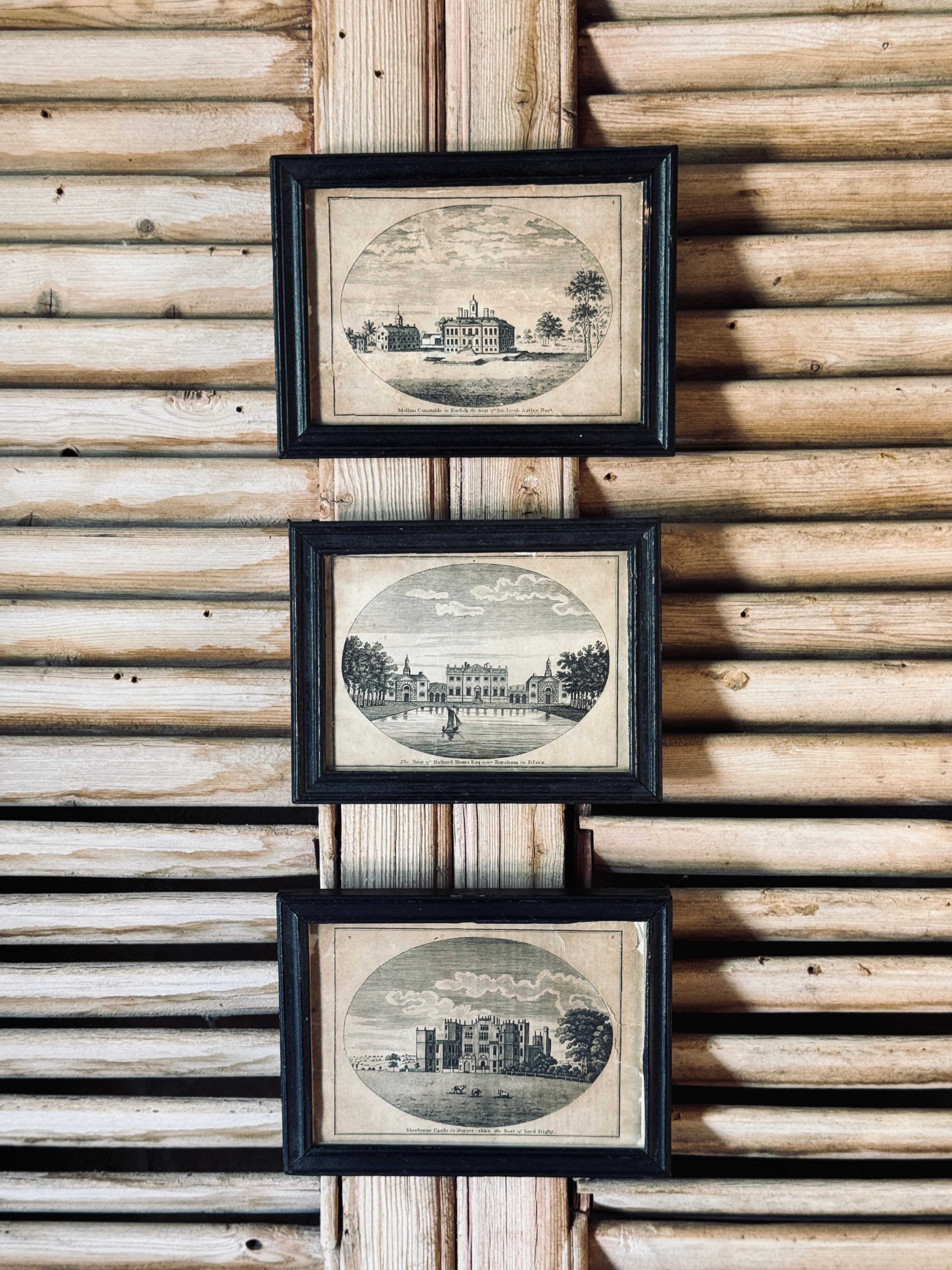 Set of Antique English Manor Home Engravings