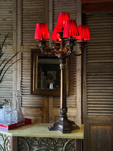 Vintage 5-Arm Table Candelabra with Red Shades