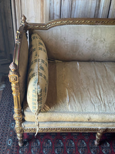 Antique French Louis XVI Style Giltwood Salon Sofa