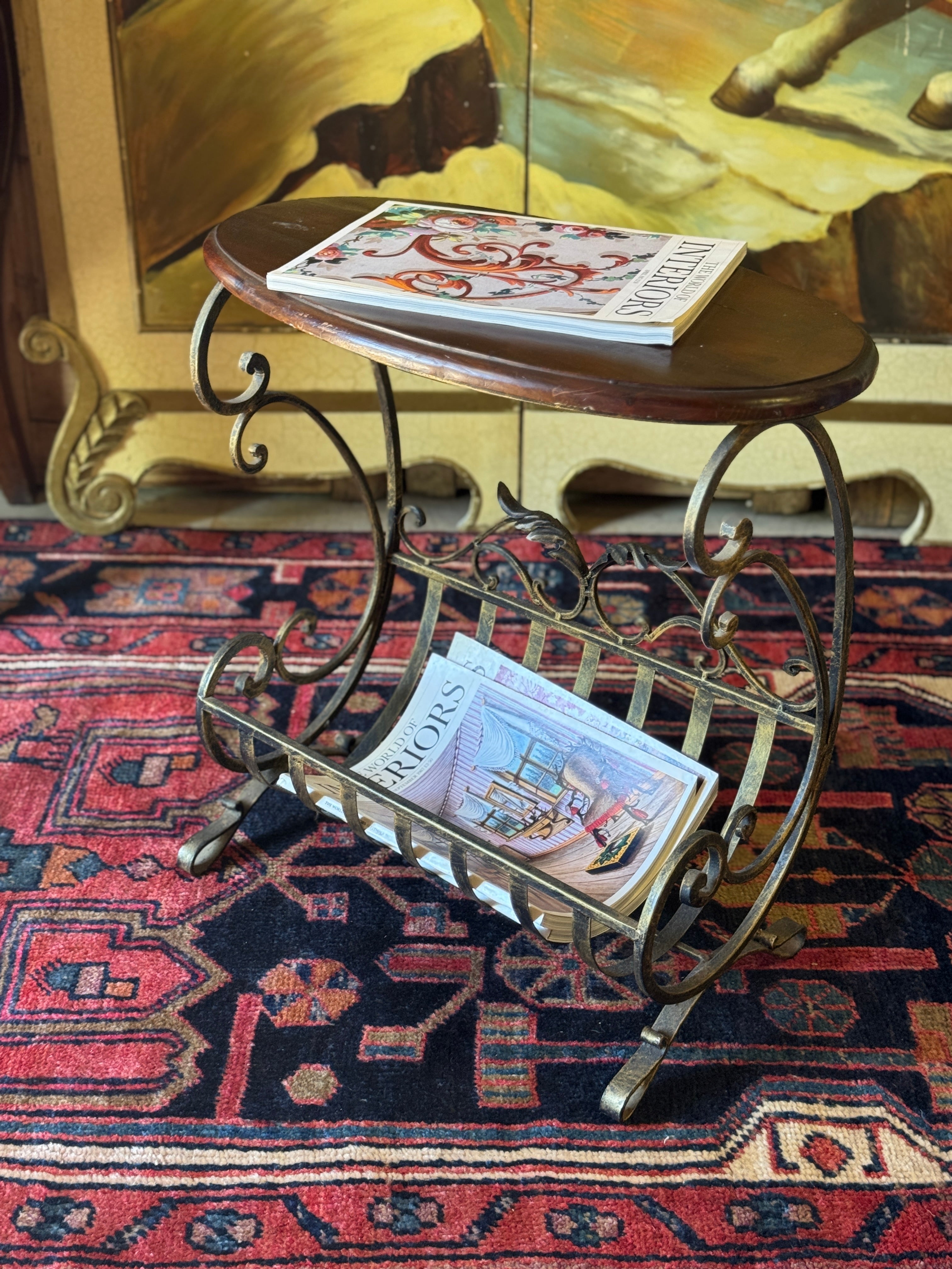 Vintage Metal and Timber Magazine Rack