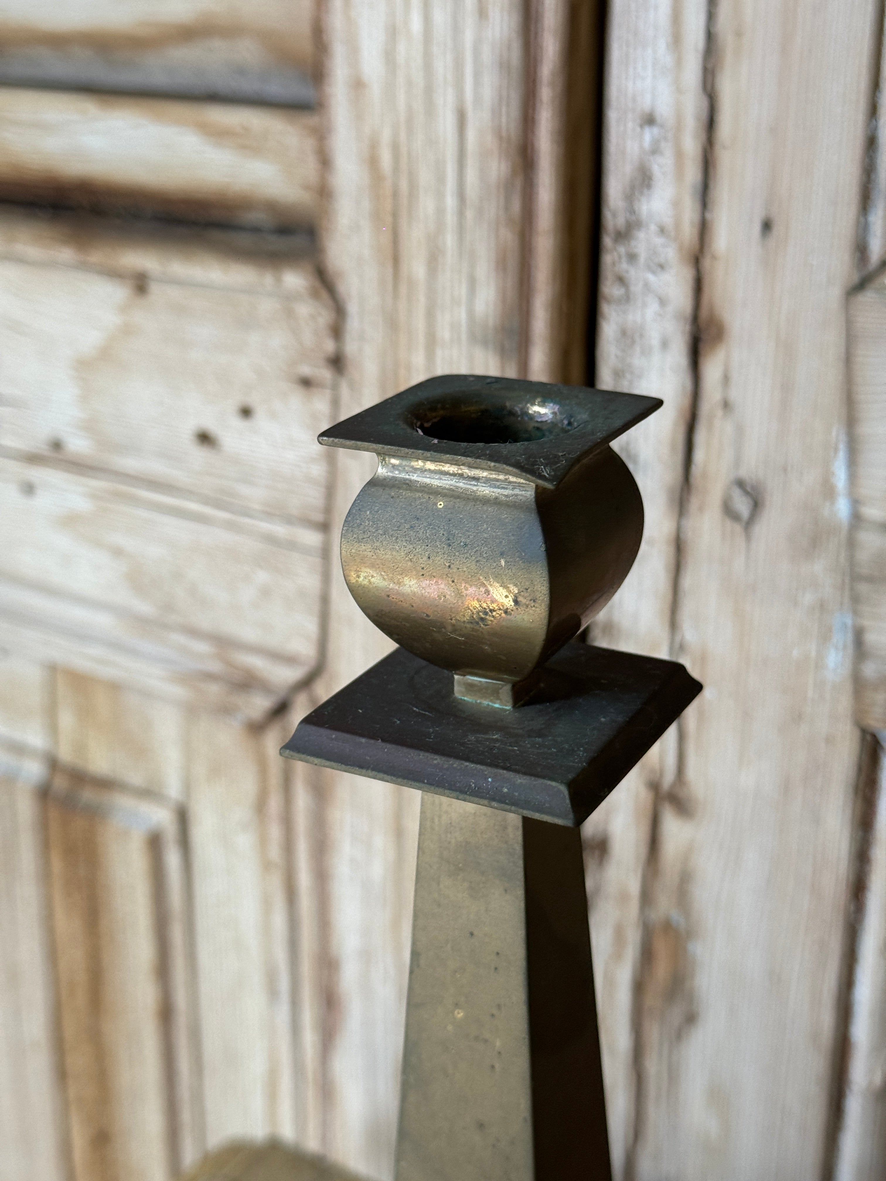 Pair of Vintage Brass Obelisk Candlesticks