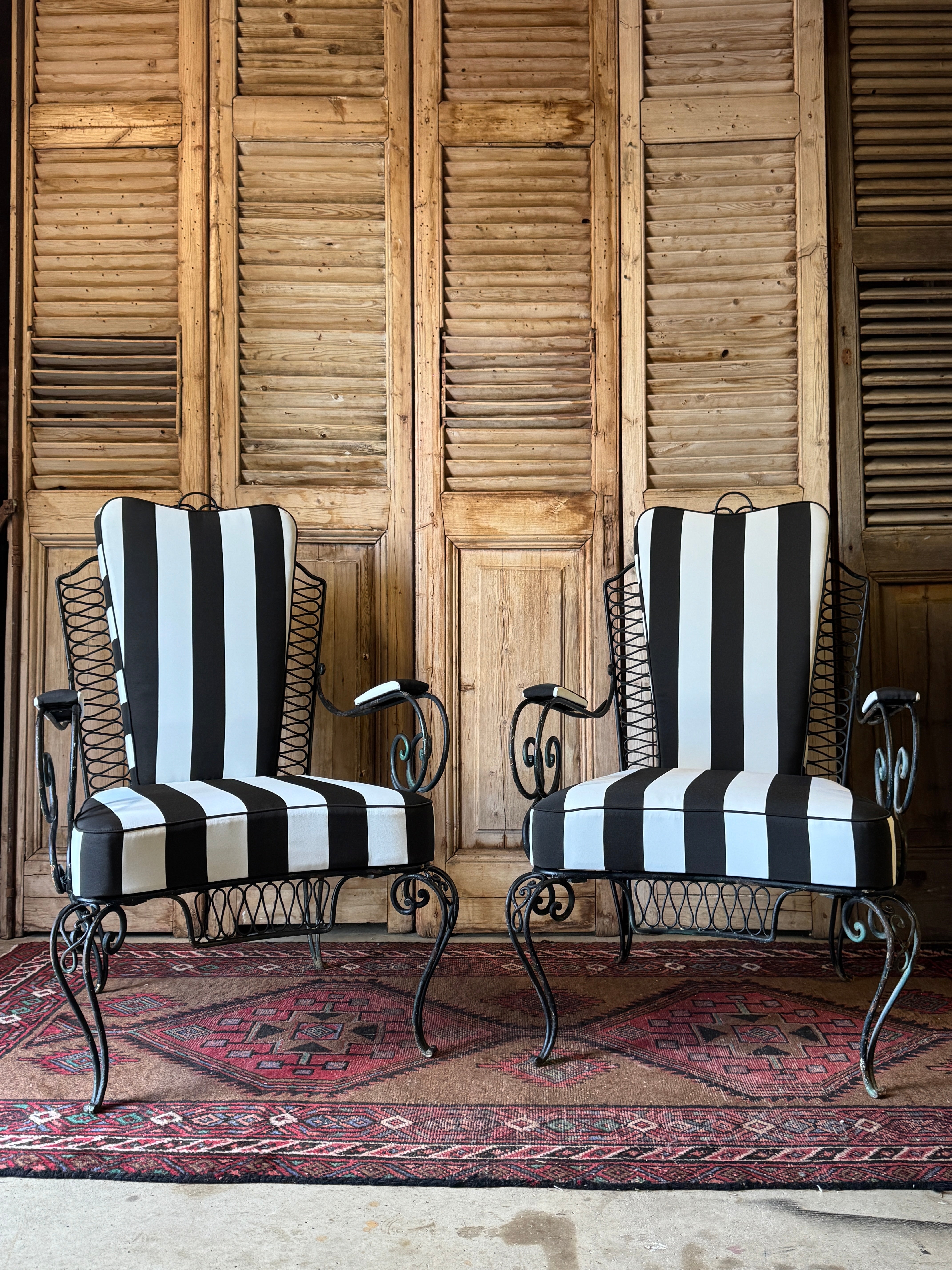 Pair of Newly Upholstered French Antique Wrought Iron Chairs