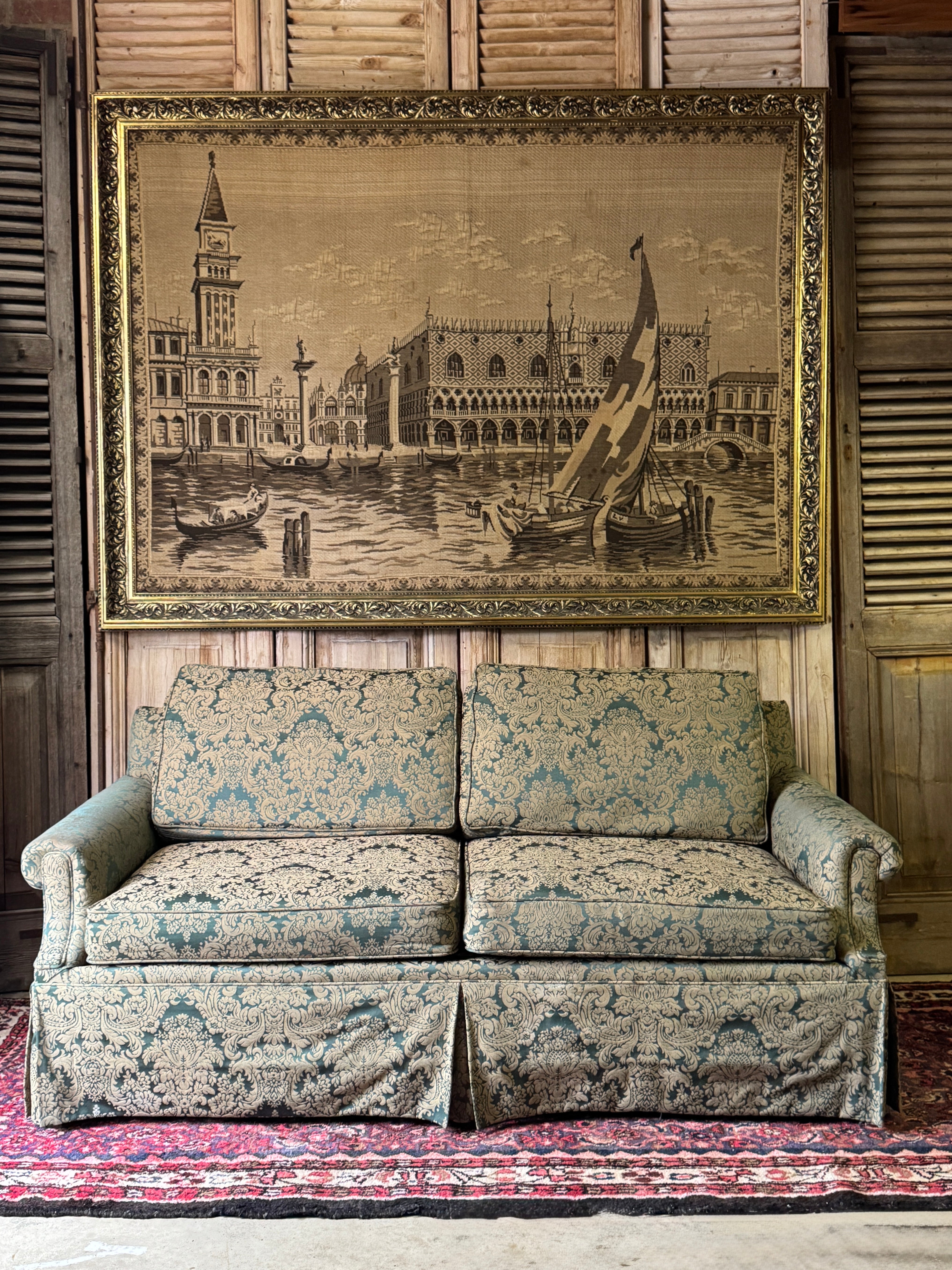 Vintage Green Damask Two Seater Lounge