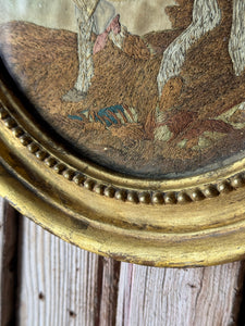 Early 19th Century Silk Embroidery Artwork in Oval Gilt Frame