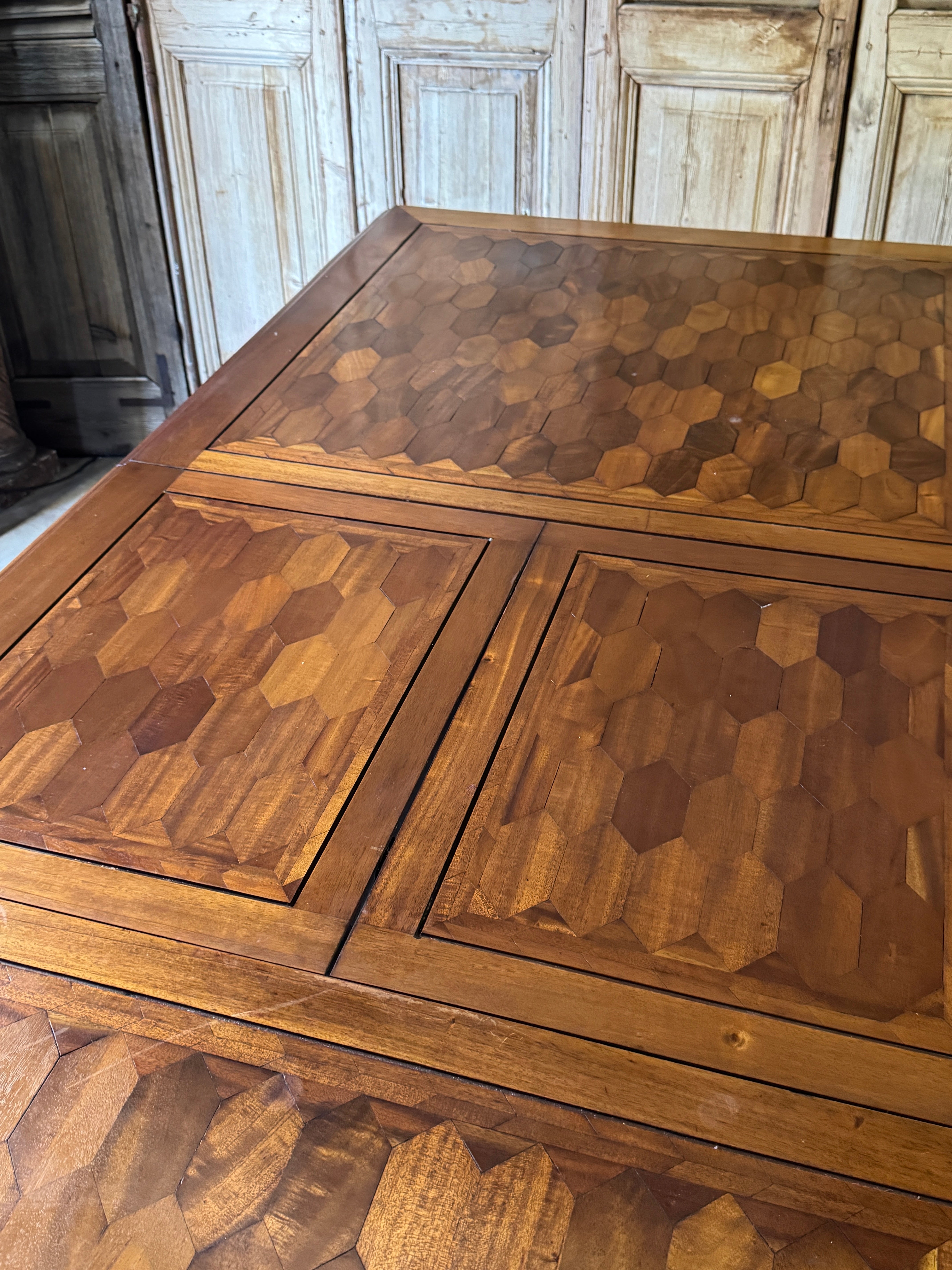 Vintage Louis XVI Style Parquetry Extension Table