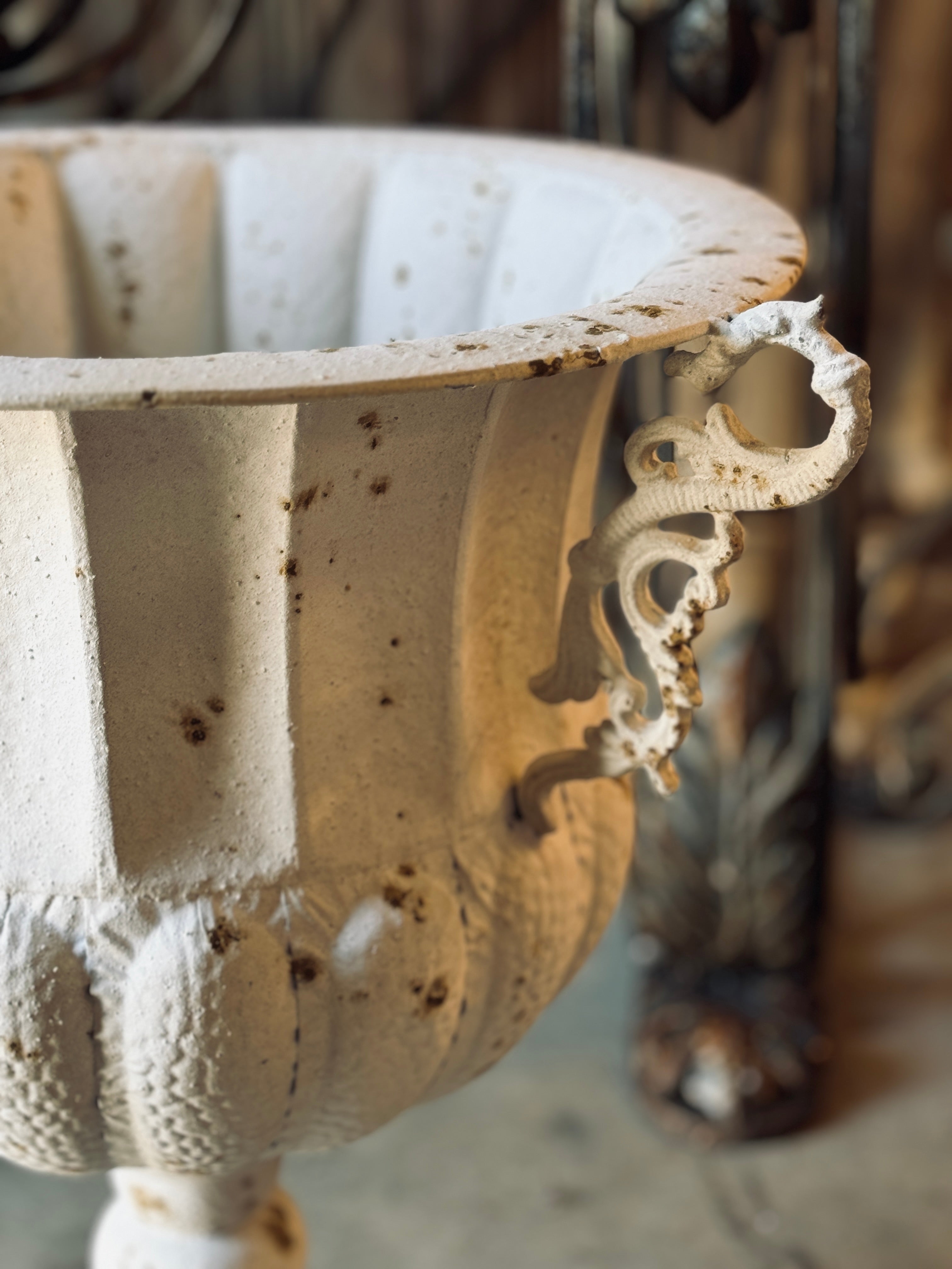 Large Metal Urn in Rustic White