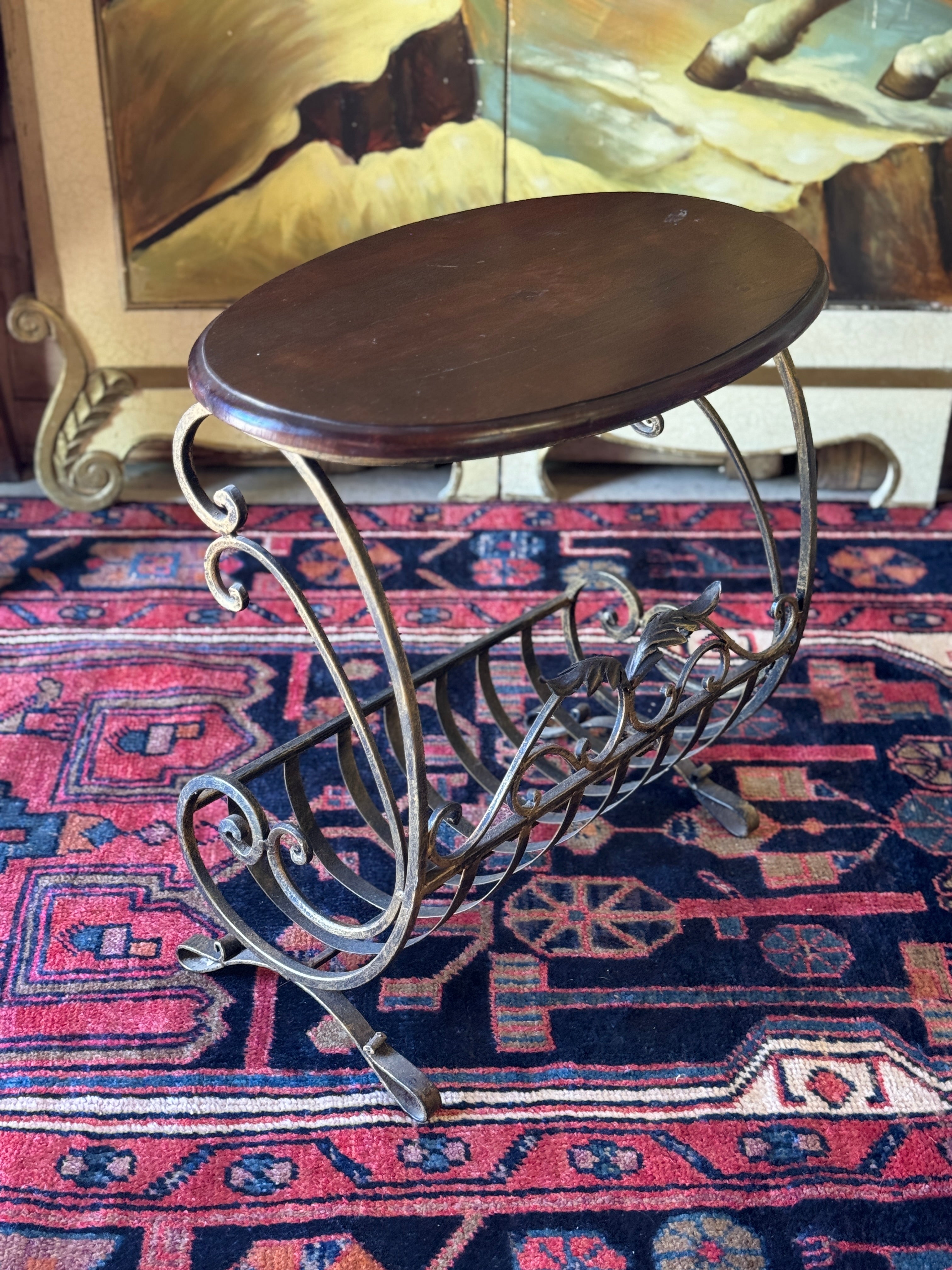 Vintage Metal and Timber Magazine Rack
