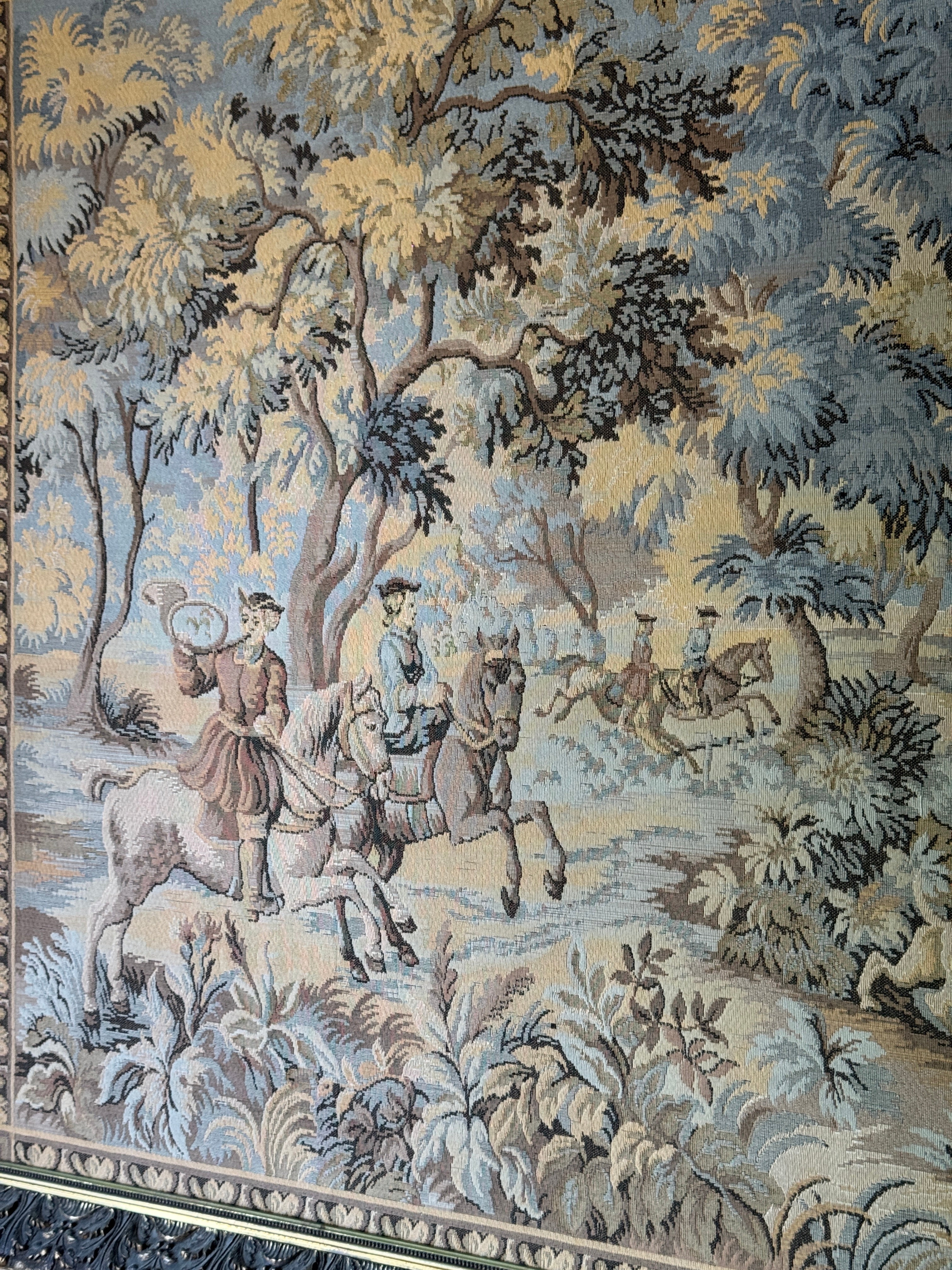 Large Vintage Framed Hunting Scene Tapestry
