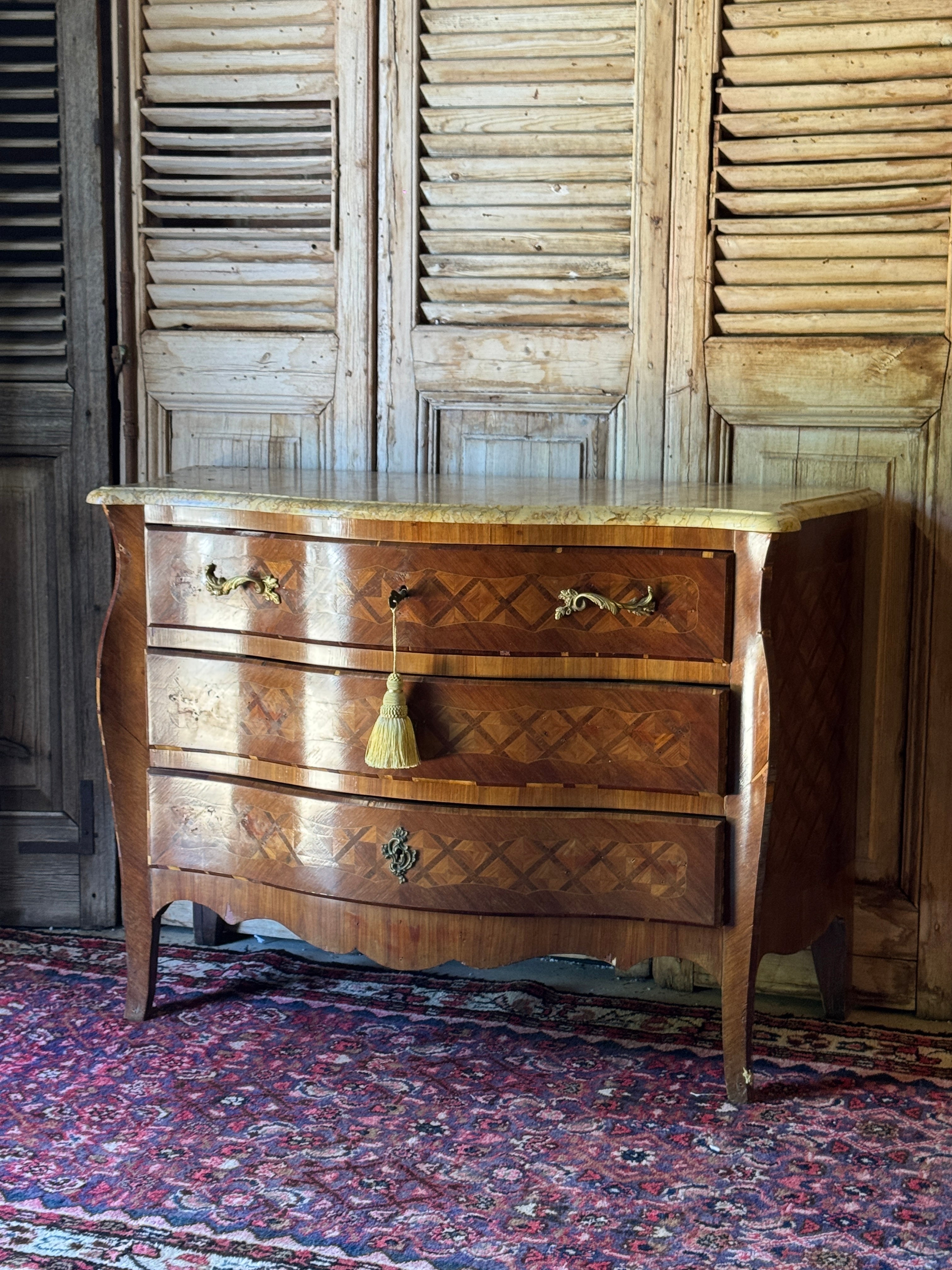 Vintage French Louis XV-Style Marble Top Commode