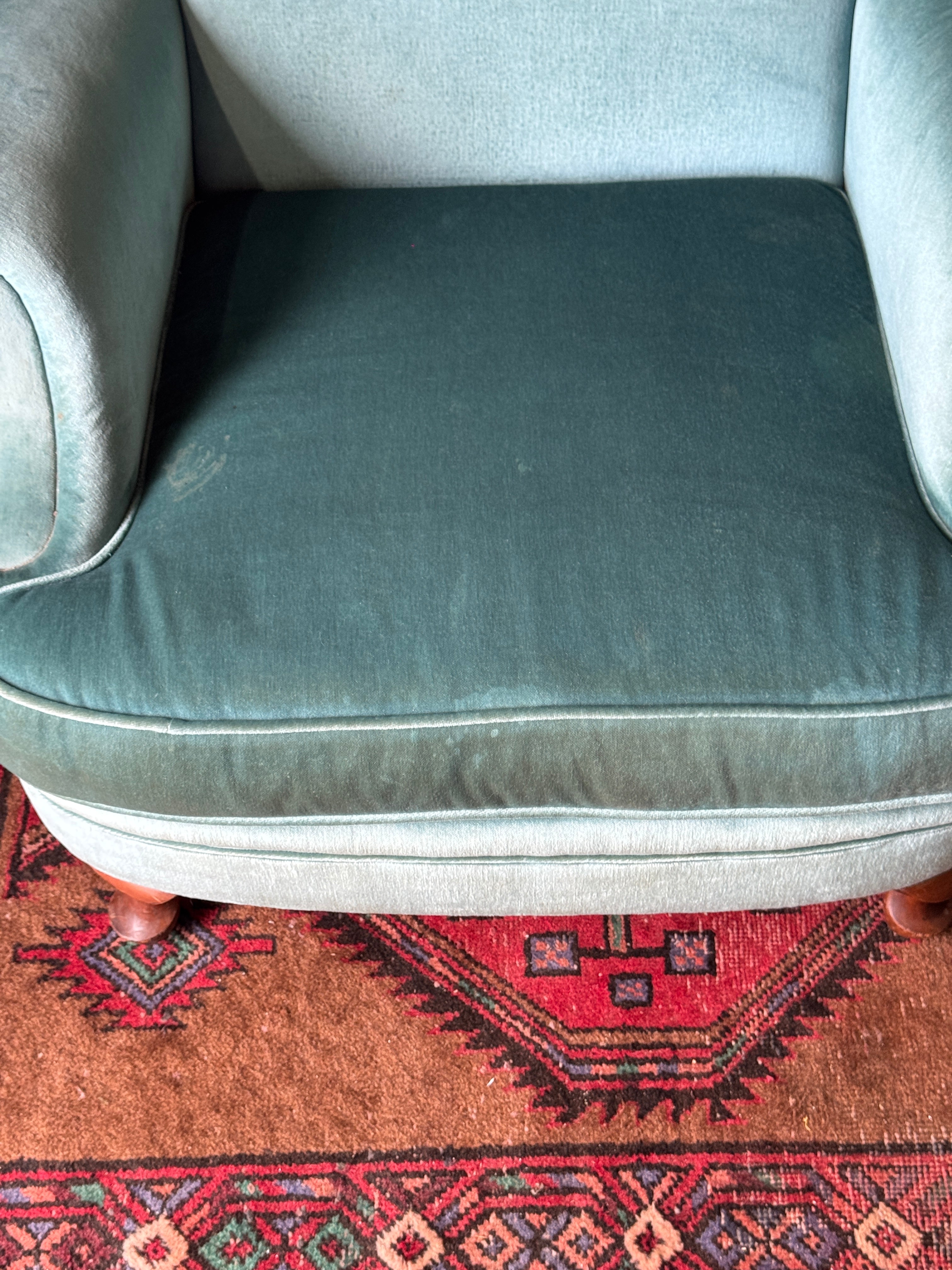 Pair of Vintage Wingback Armchairs – Blue Velvet