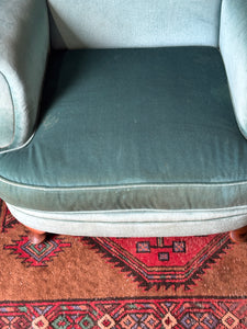 Pair of Vintage Wingback Armchairs – Blue Velvet