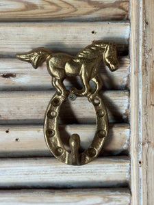 Horse & Horseshoe Wall Hook – Antique Brass Finish