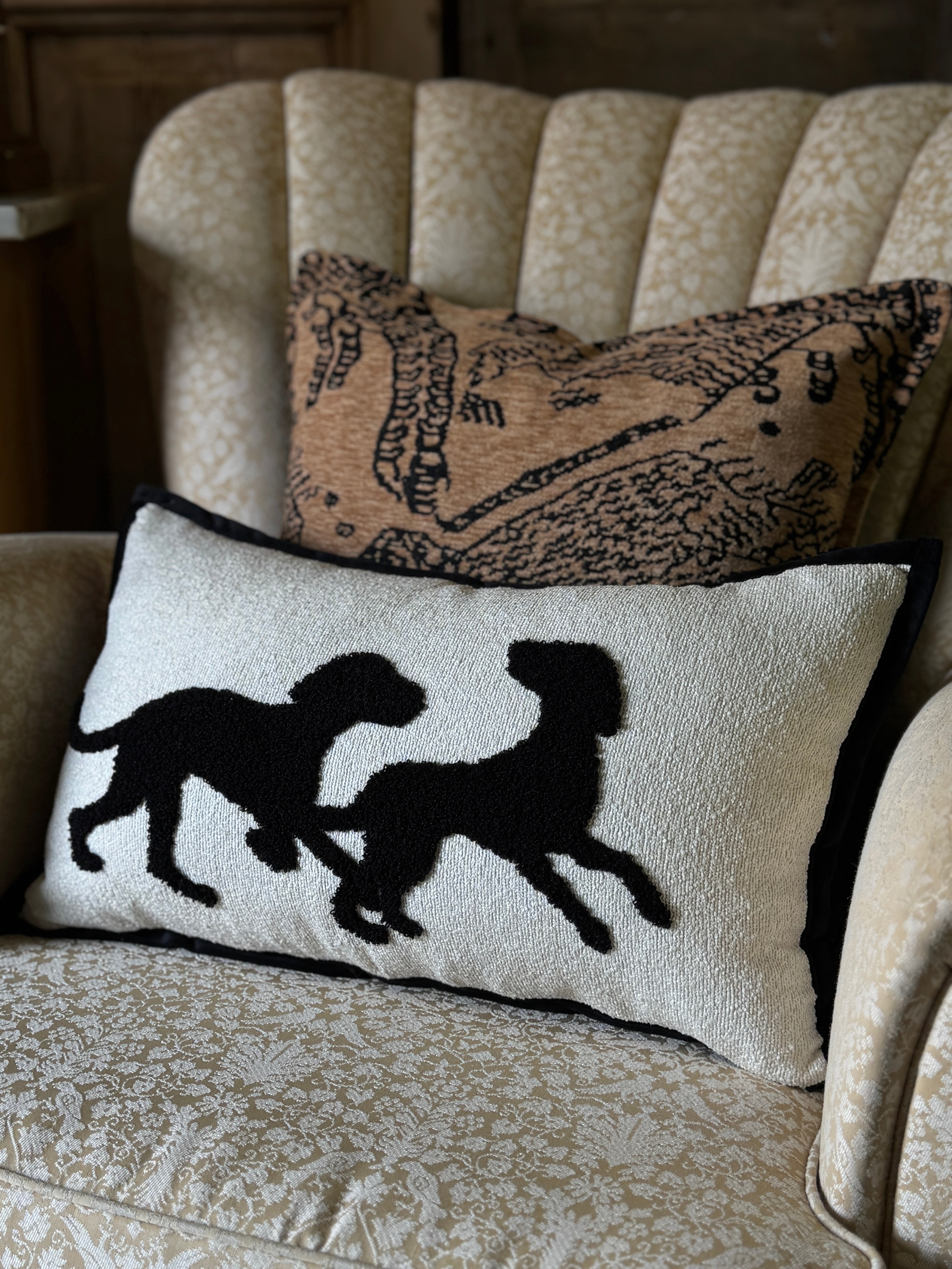 Black Labrador Silhouette Rectangle Cushion with Feather Insert