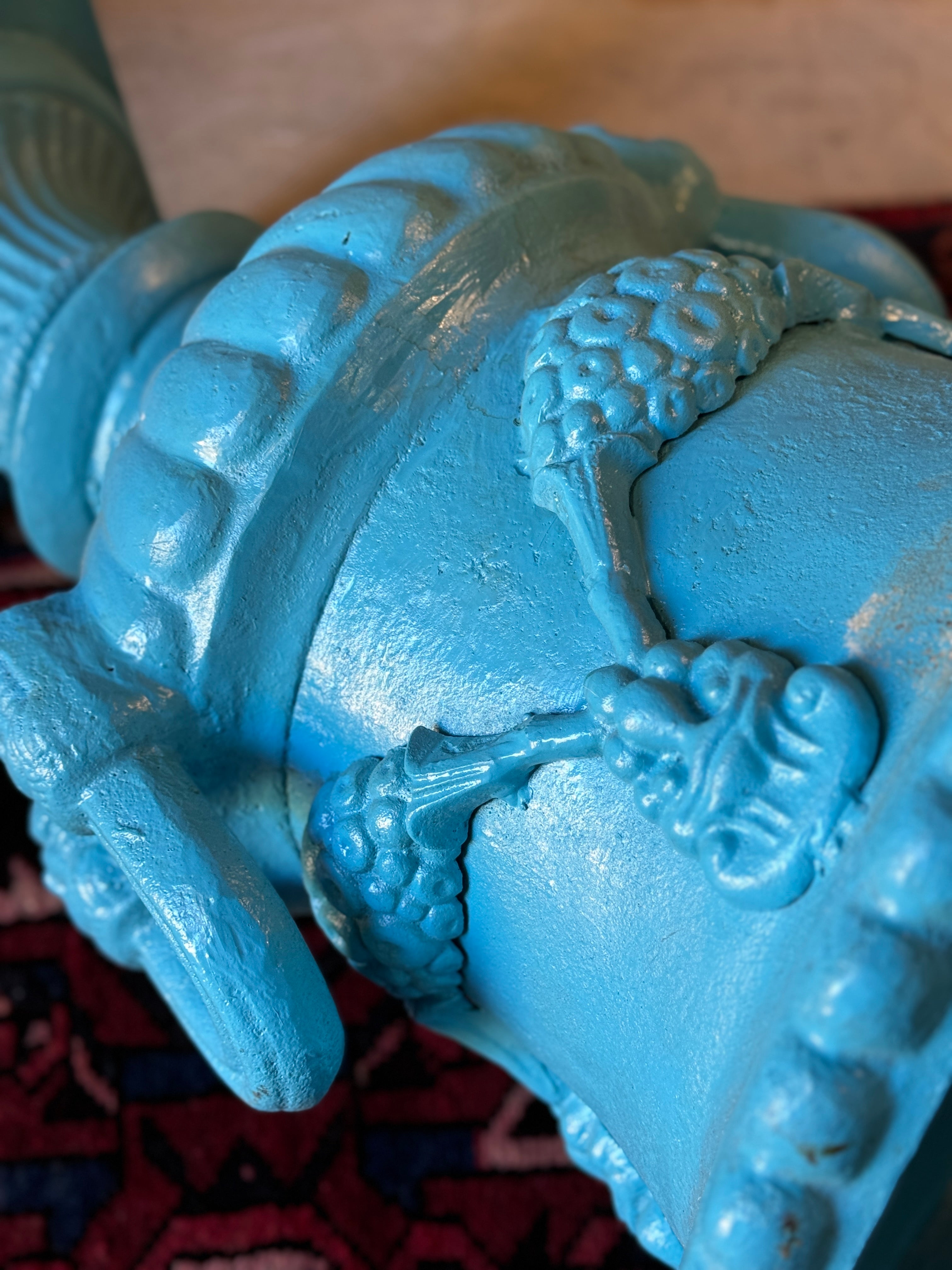 Blue Cast Iron Urn