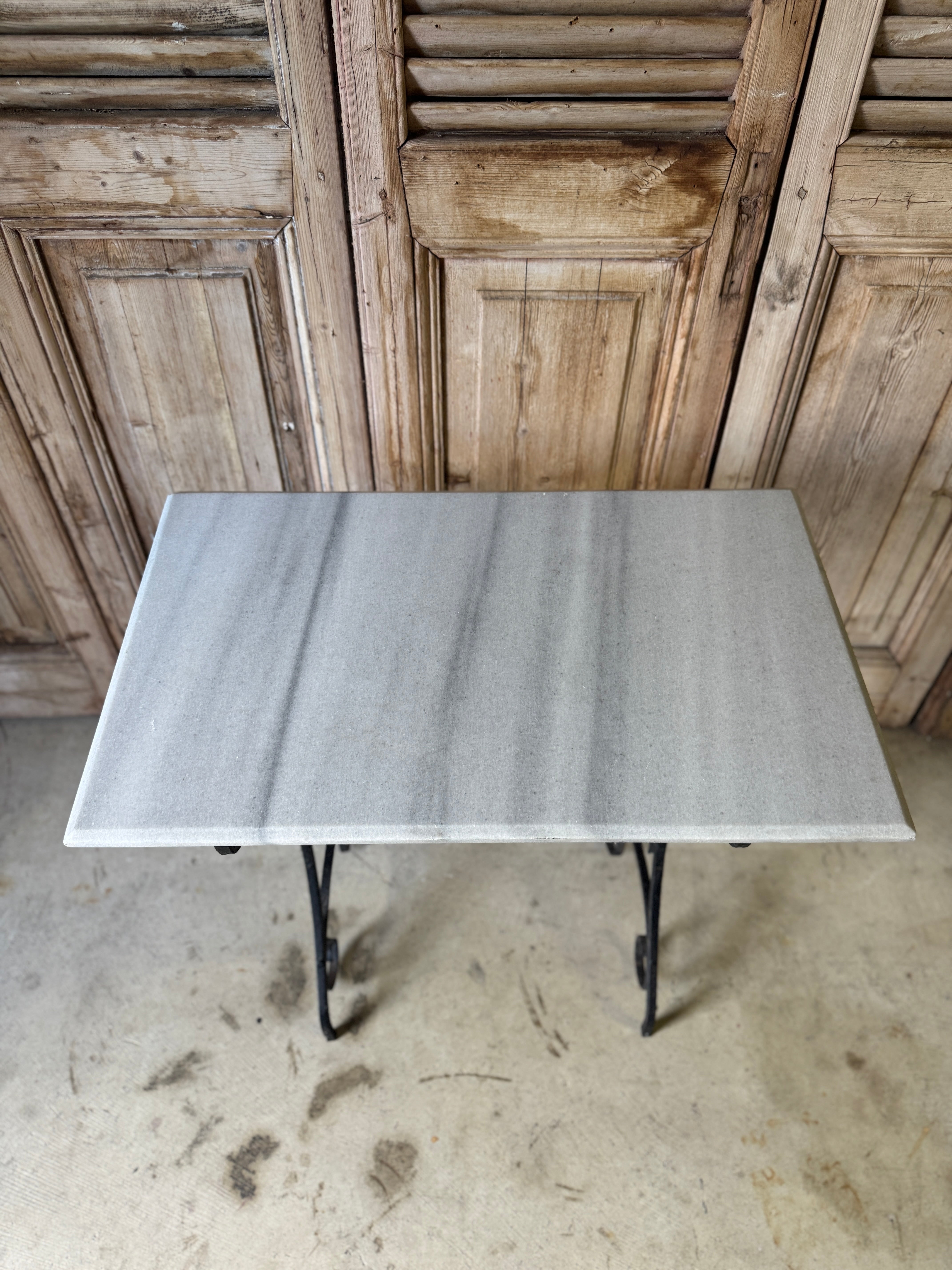 Vintage French Black Bistro Table with White Marble Top