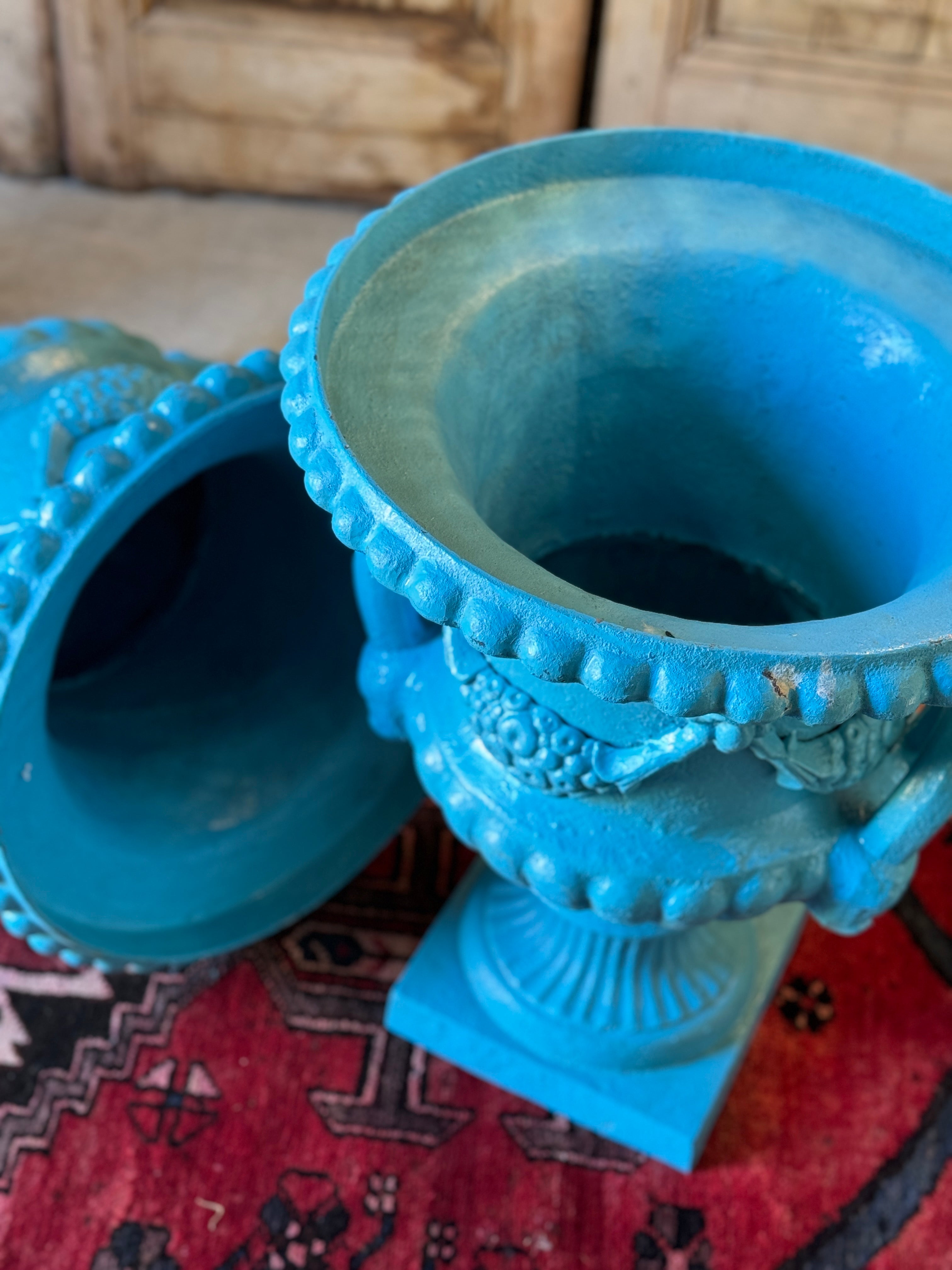 Blue Cast Iron Urn