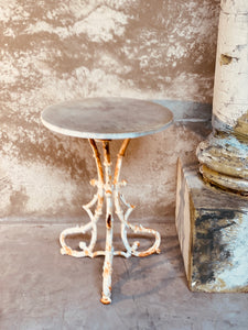 Vintage French Cast Iron Base Marble Top Side Table
