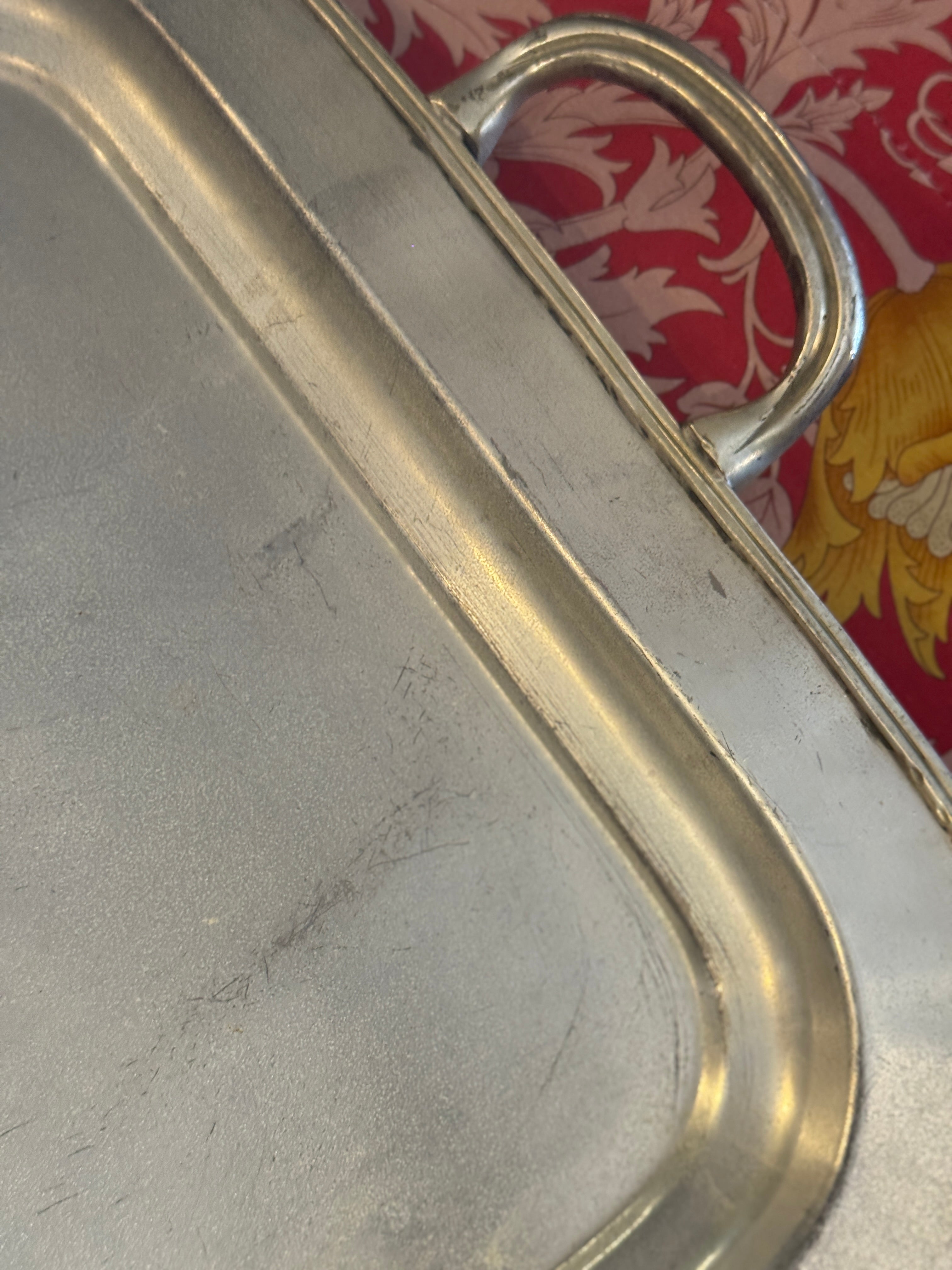 Vintage Silvered Serving Tray with Handles