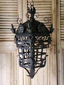 Vintage Wrought Iron Lantern with Wall Bracket