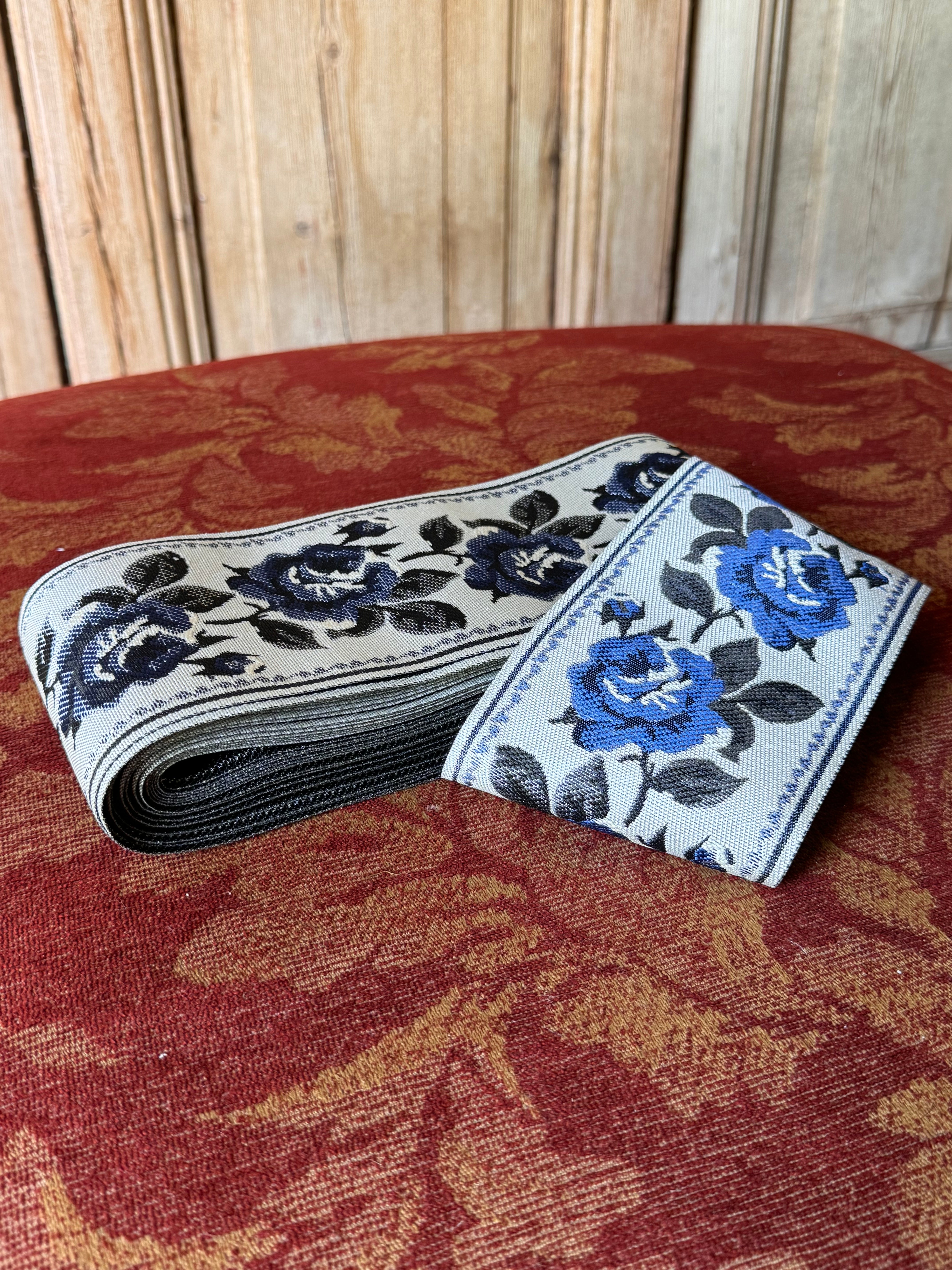 Luxe Blue & White Woven Jacquard Christmas Tree Ribbon (12m roll)