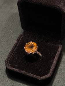 Multi Faceted Pillow Cut Citrine Sterling Silver Ring