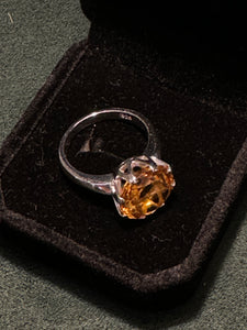 Multi Faceted Pillow Cut Citrine Sterling Silver Ring
