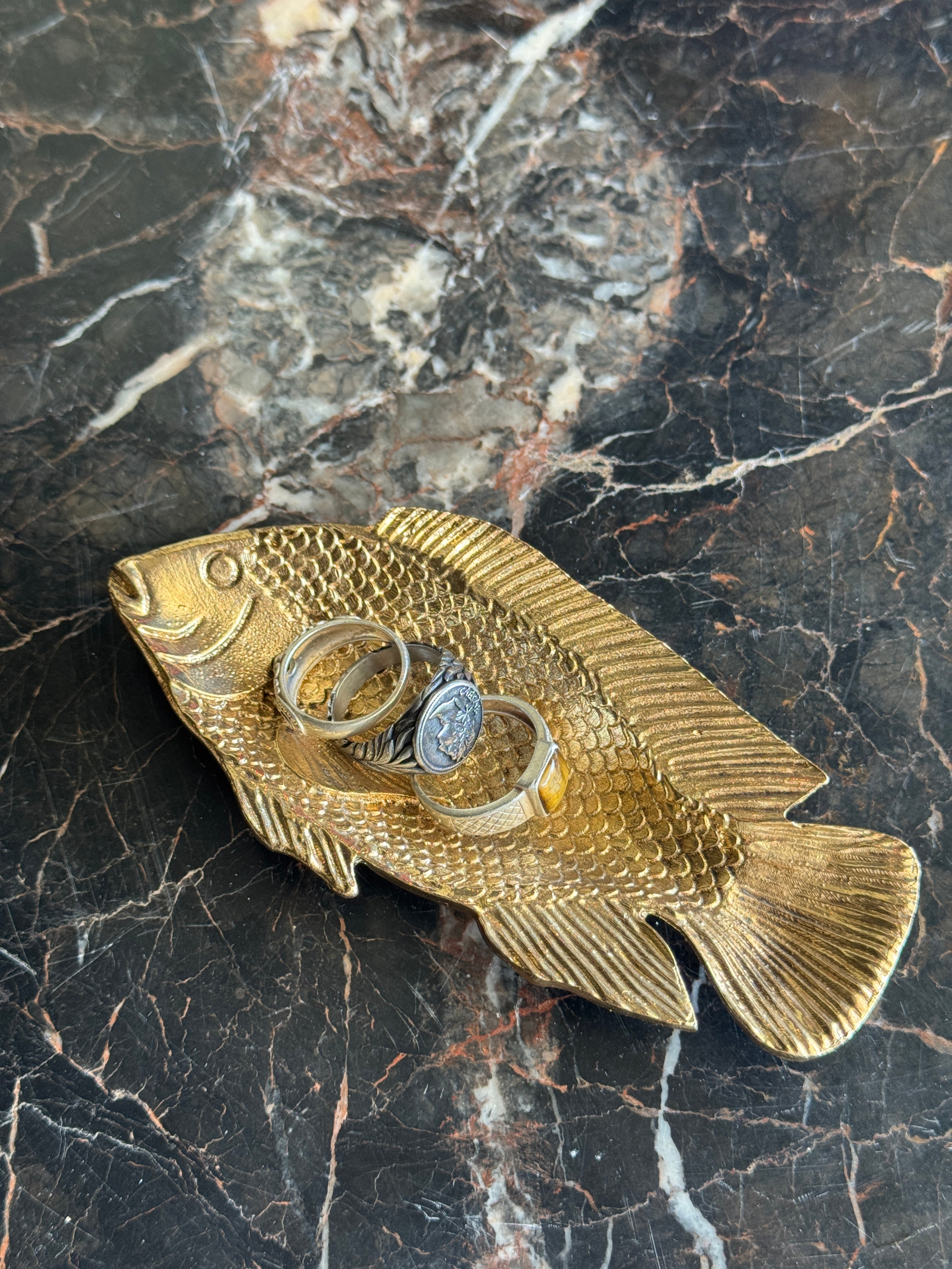 Cast Metal Gilt Fish Trinket Dish