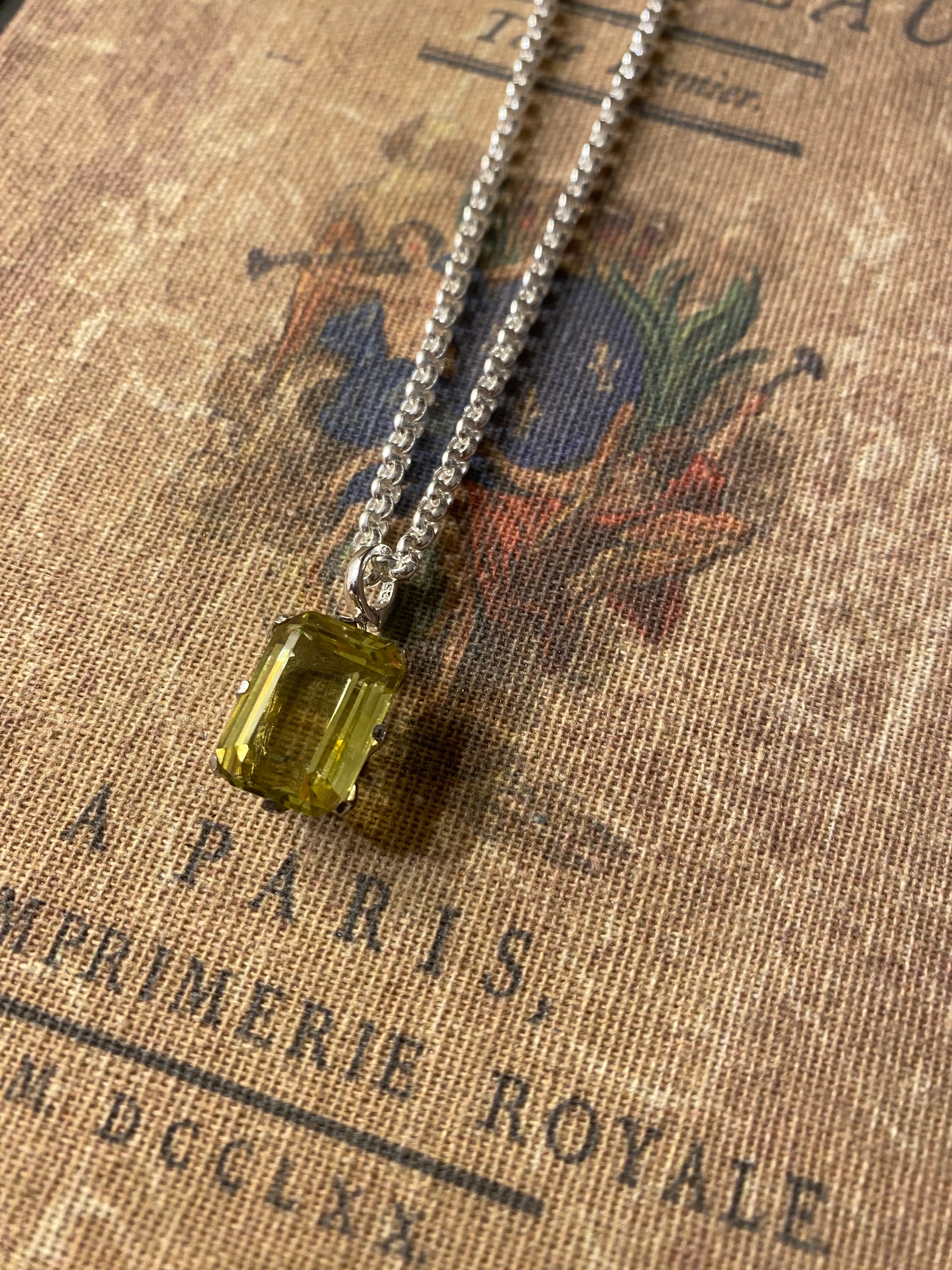 Cocktail Necklace with Emerald Cut Lemon Quartz Pendant