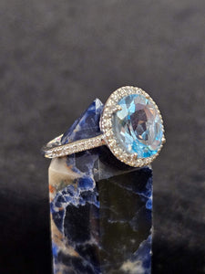 Art Deco Blue Topaz Sterling Silver Ring